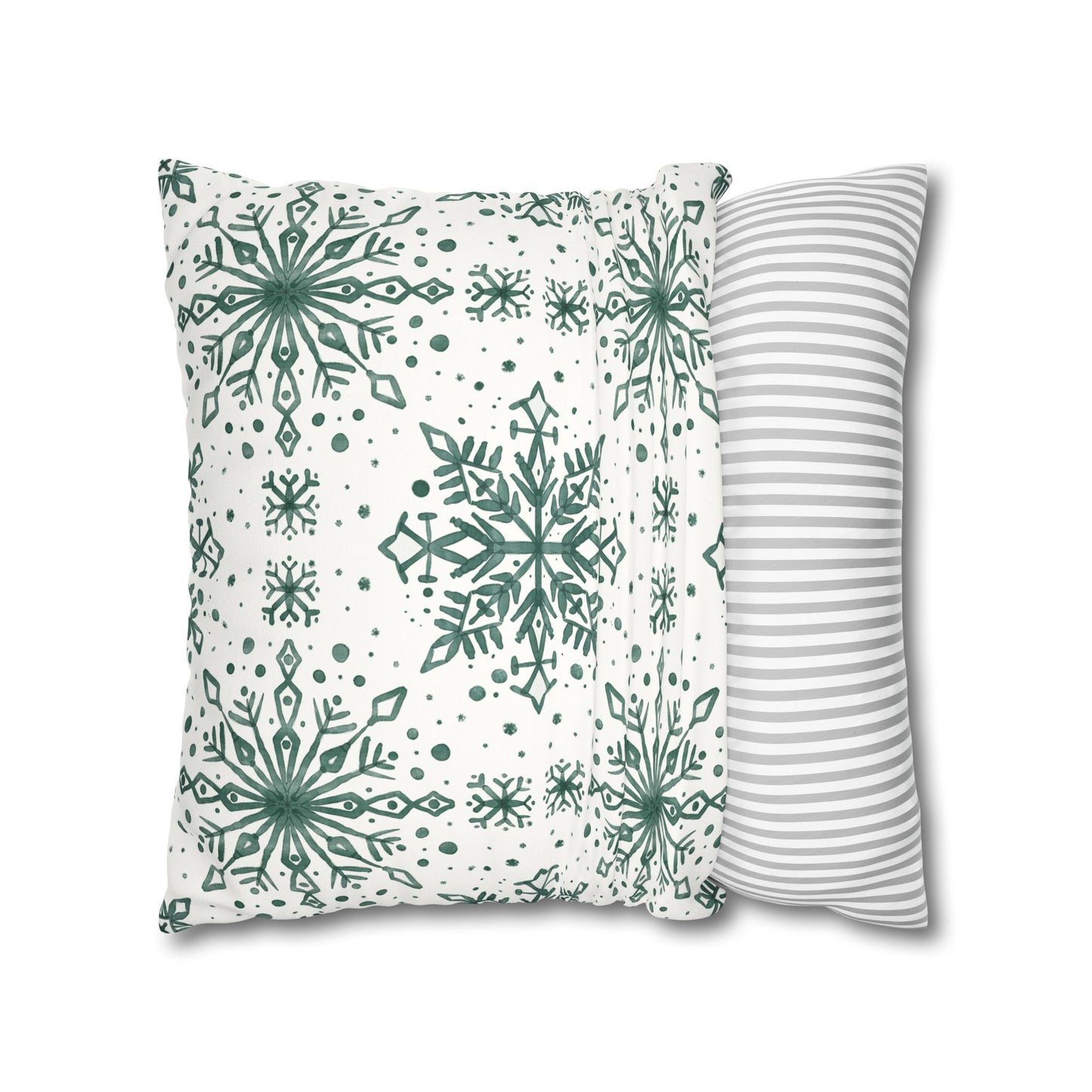 Pillowcase Watercolor Snowflake Design - Green and White