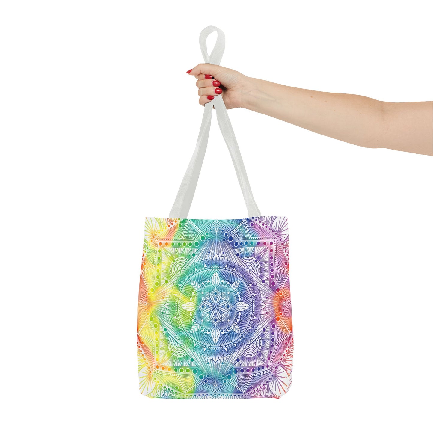 Holographic Mandala Tote Bag - Rainbow Custom Design by Anndria, Unique Shoulder Handbag for Women, Colorful Beach Carryall, Boho Shopping