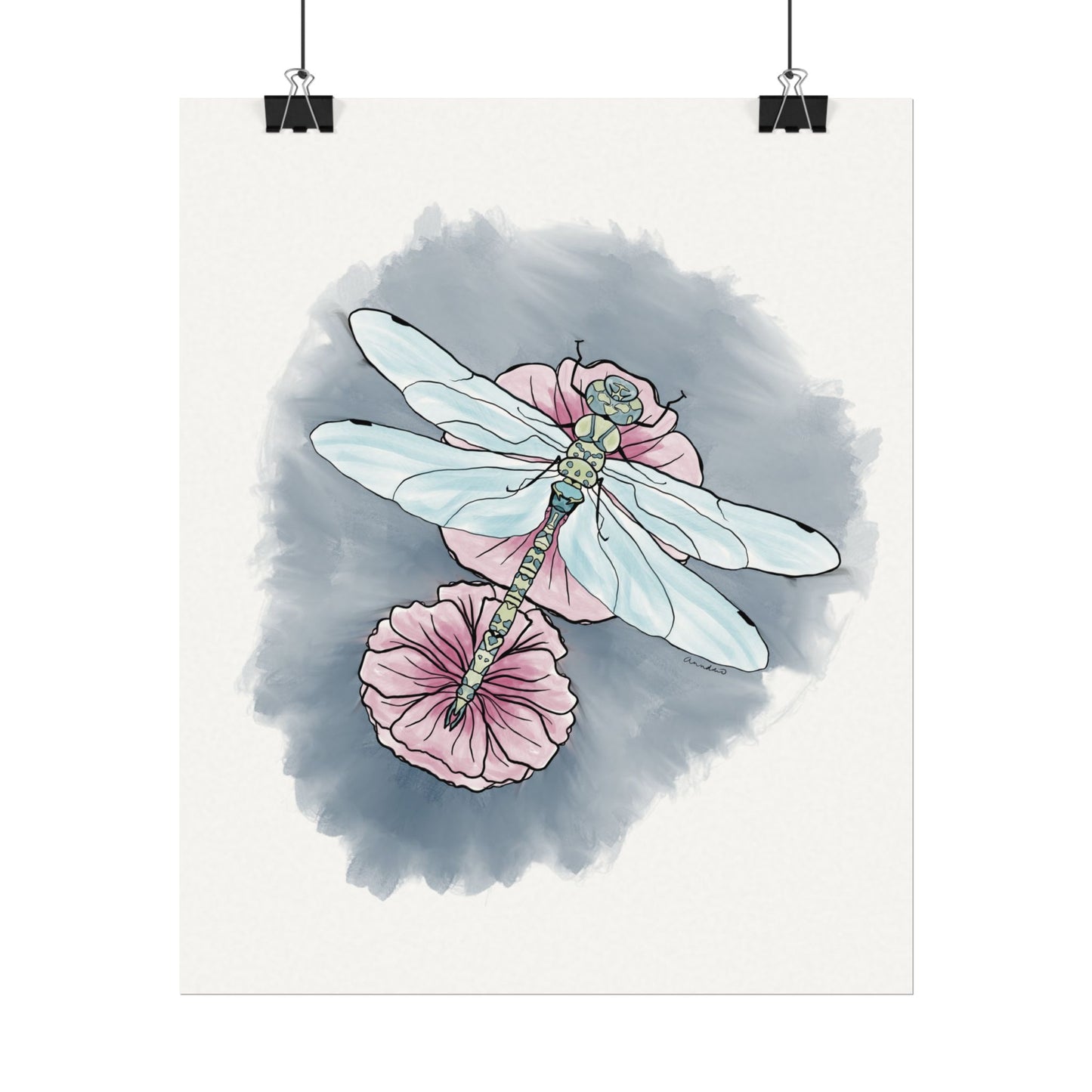 Matte Poster, Dragonfly Art Print, Textured Watercolor Wall Decor, Anndria Illustration, Unique Nature Art, Insect Drawing, Home Office