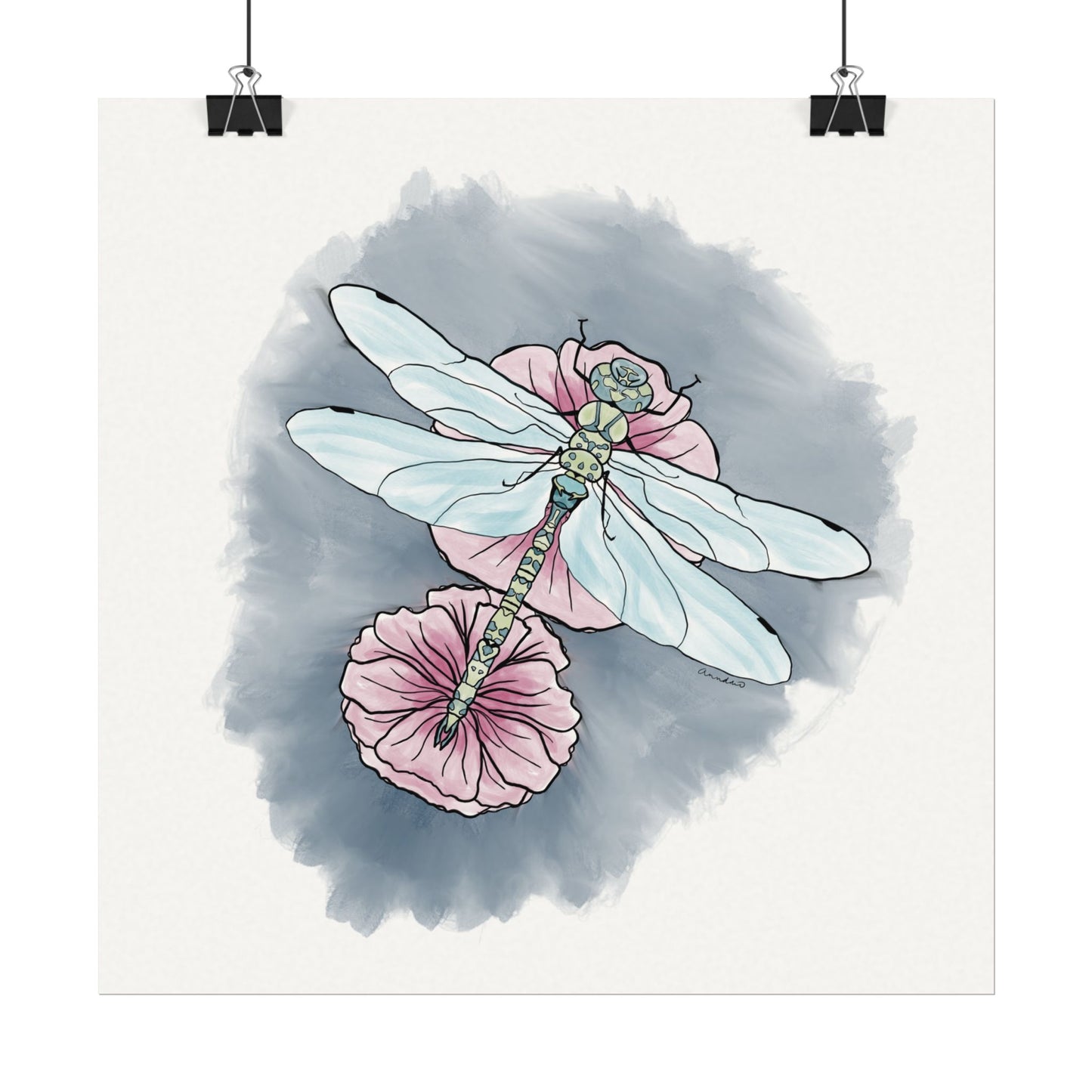 Matte Poster, Dragonfly Art Print, Textured Watercolor Wall Decor, Anndria Illustration, Unique Nature Art, Insect Drawing, Home Office