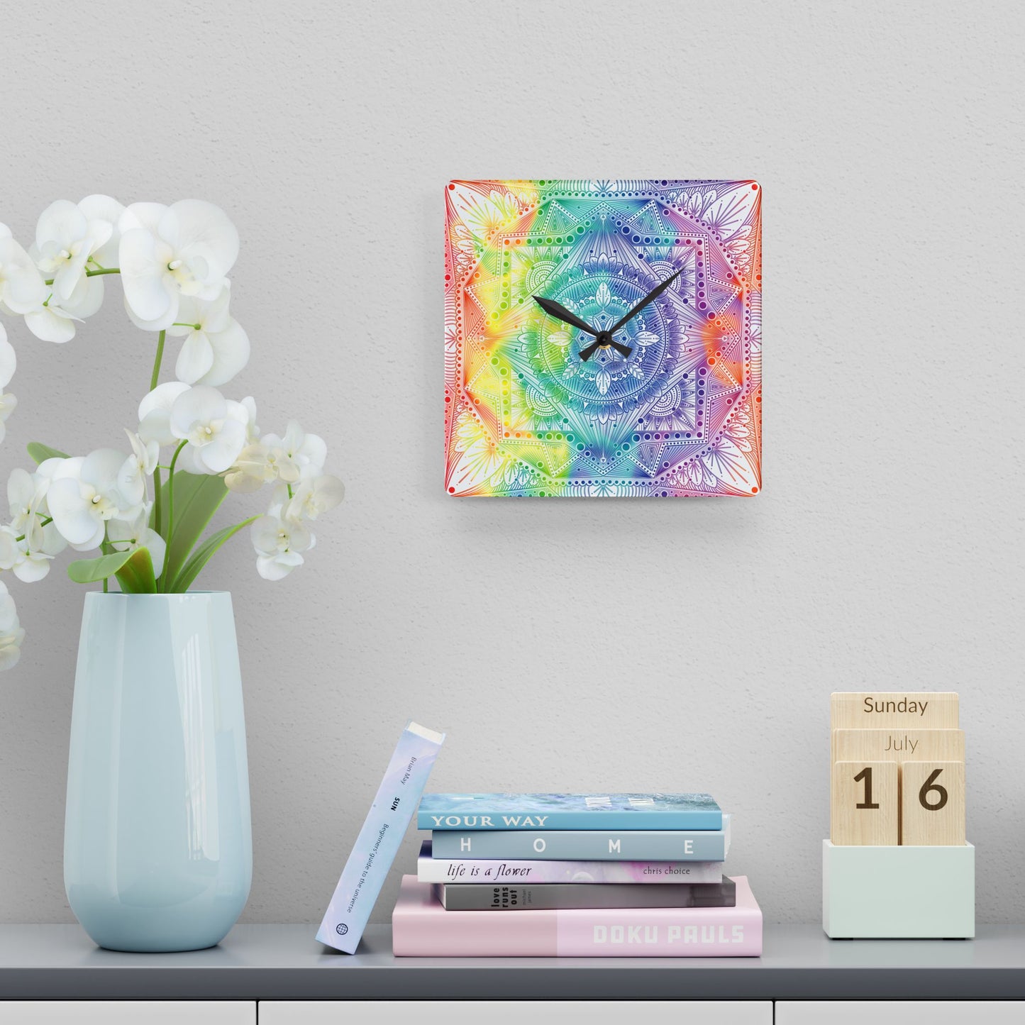 Mandala Wall Clock, Rainbow Holographic Acrylic Clock, Psychedelic Art, Colorful Home Decor, Unique Gift Idea, Anndria Design