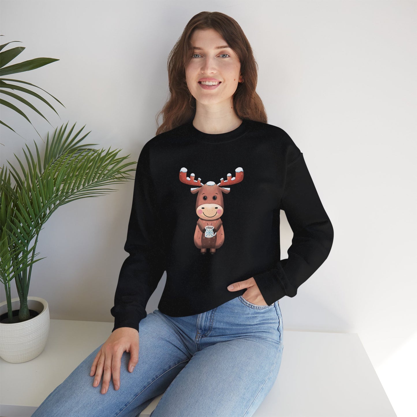 Moose Hot Chocolate Crewneck Sweatshirt by Anndria