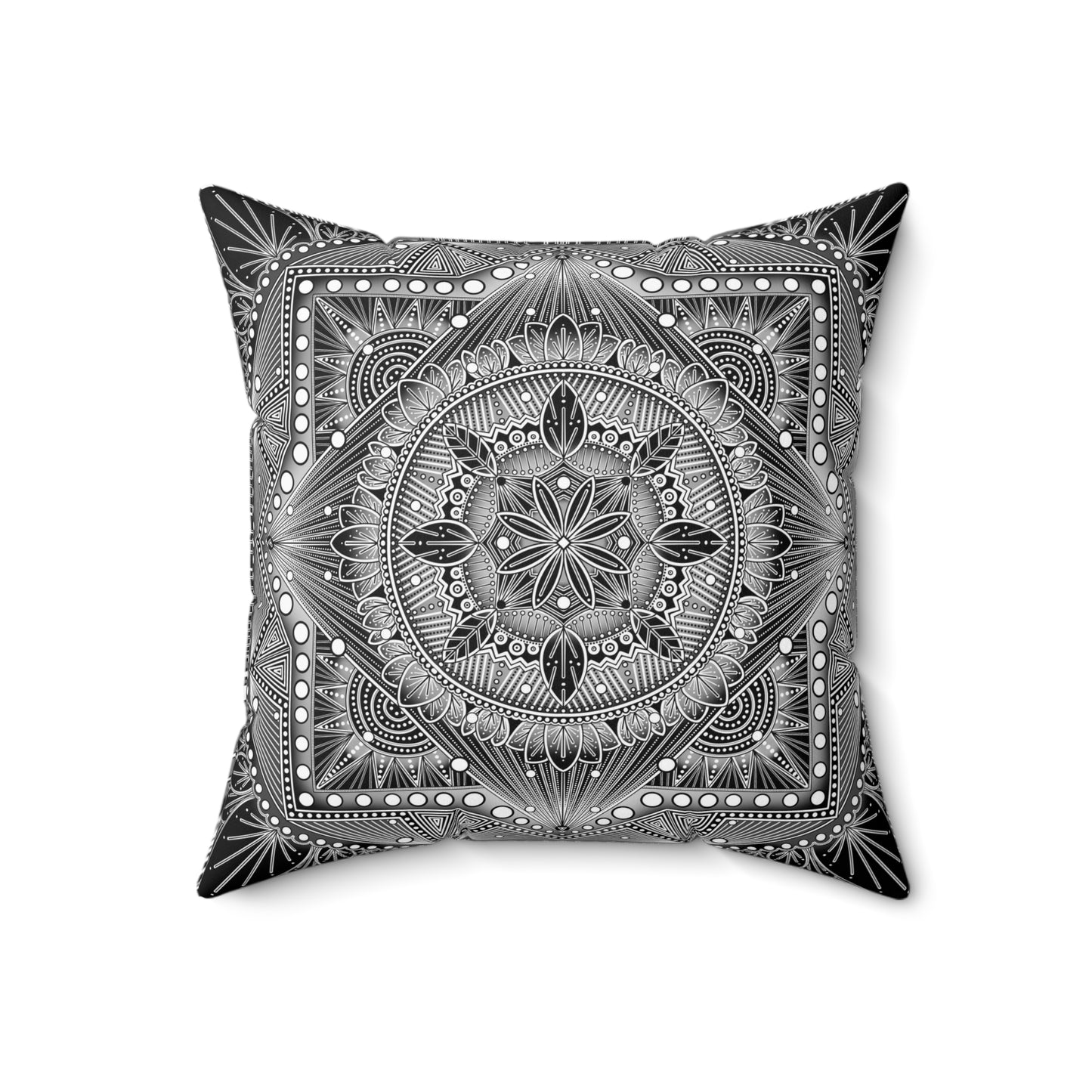 Square Pillow, Monochrome Custom Mandala Design, Faux Suede Cushion, Black and White Decorative Throw Pillow, Unique Home Accent, Boho Room