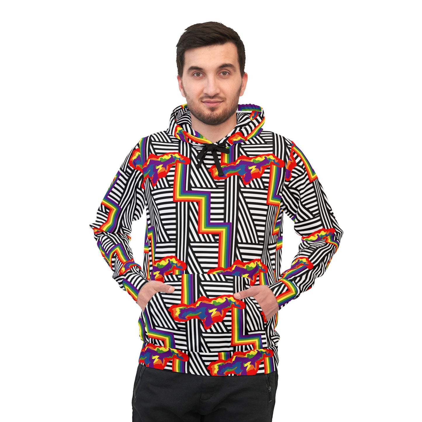 PRIDE Stylish Striped Athletic Hoodie - Modern Black & White Design for Active Lifestyles
