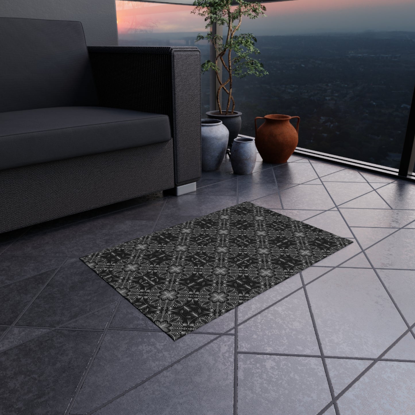 Elegant Outdoor Rug - Floral Pattern for Patio & Garden Decor
