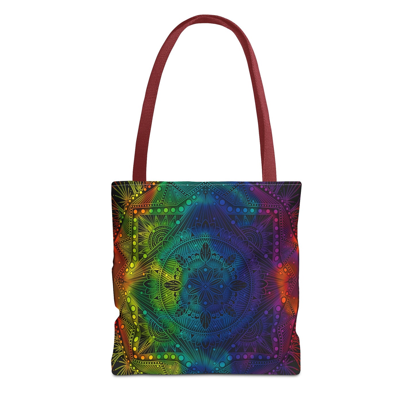 Holographic Mandala Tote Bag - Rainbow Custom Design by Anndria, Unique Shoulder Handbag for Women, Colorful Beach Carryall, Boho Shopping