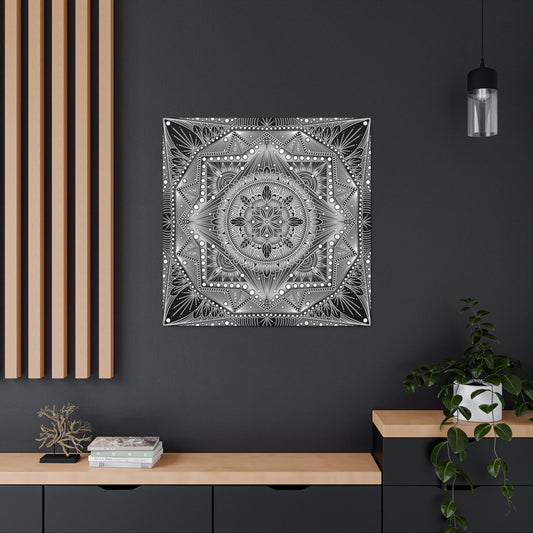 Square Canvas Print, Black and White Mandala Artwork by Anndria, Gallery Wall Decor, Minimalist Home Decoration, Zen Meditation Gift,