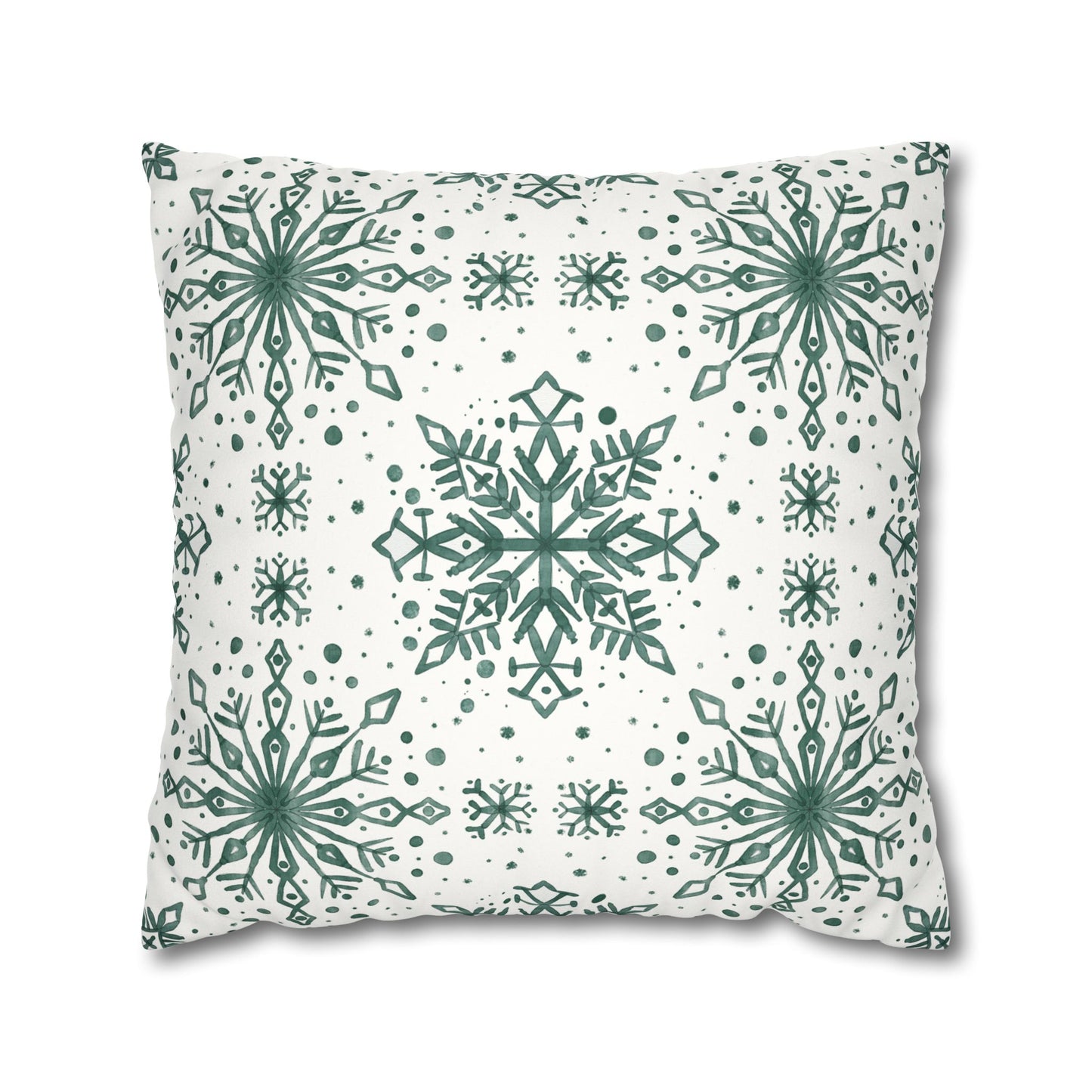 Pillowcase Watercolor Snowflake Design - Green and White