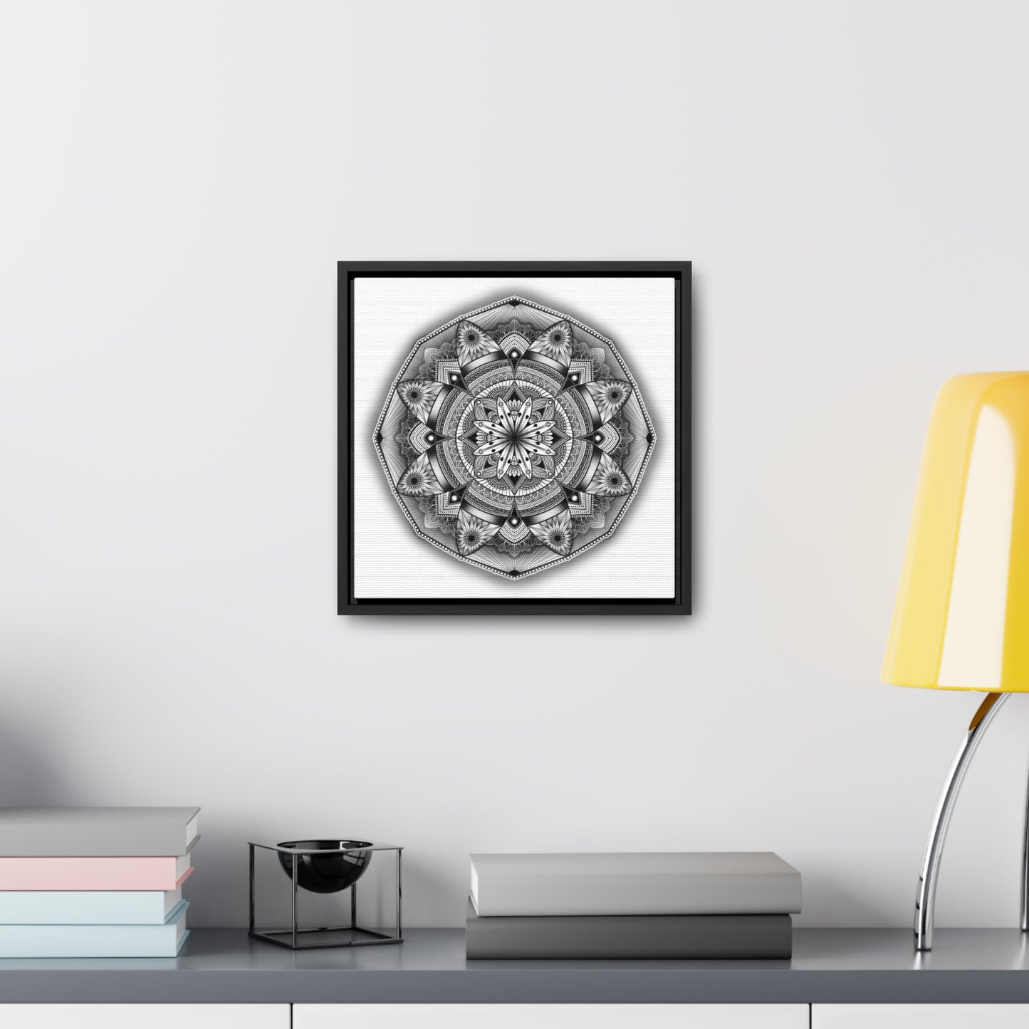 Square Frame Canvas Print, Black and White Mandala Artwork by Anndria, Gallery Wall Decor, Minimalist Home Decoration, Zen Meditation Gift,