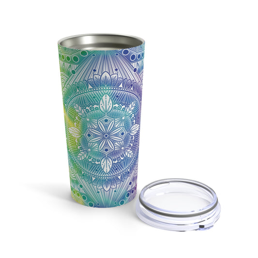 Holographic Mandala Tumbler, Rainbow Custom Cup, 20oz Stainless Steel Mug, Anndria Art, Unique Drinkware Gift, Festival Accessory