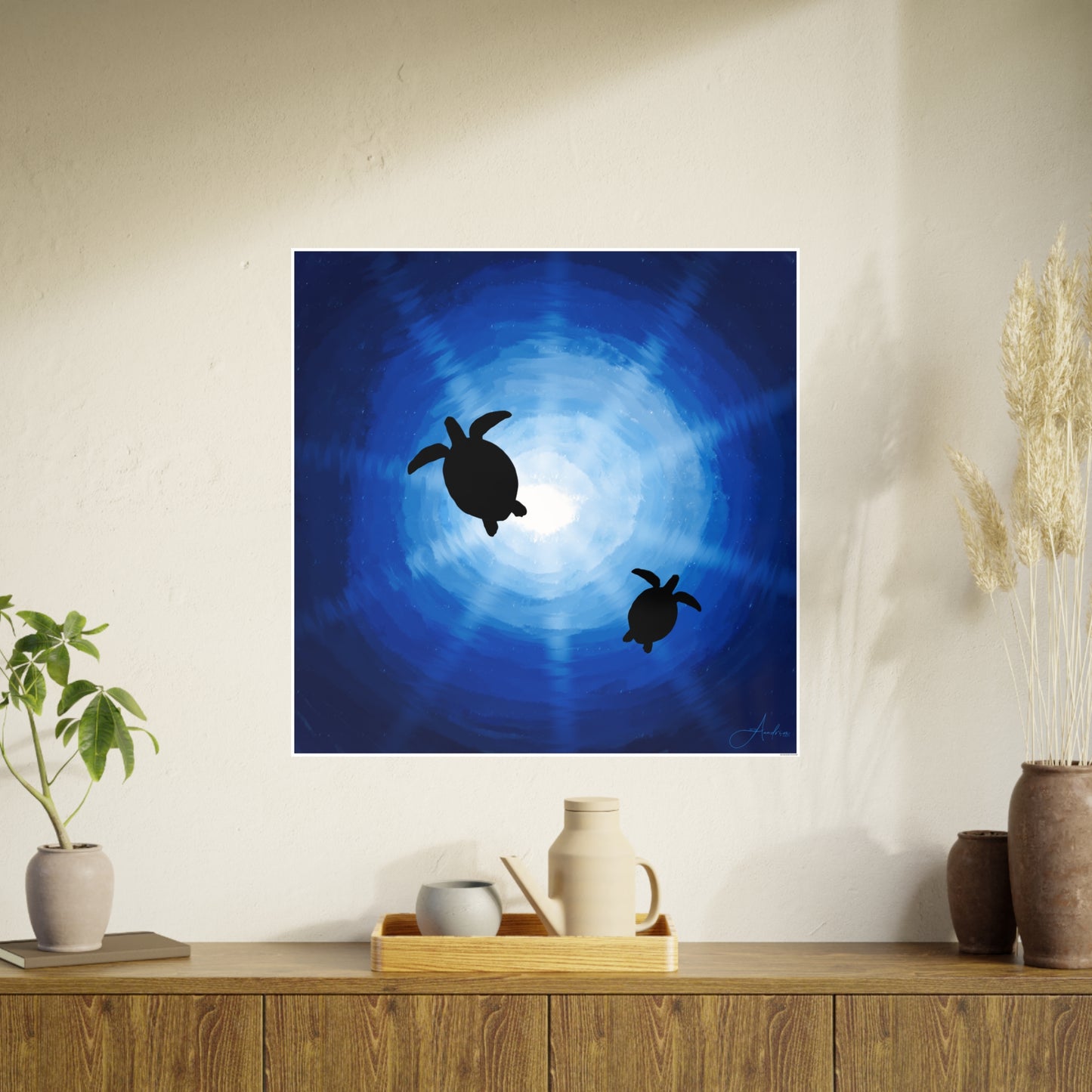 Ocean Turtles Photo Art Poster - Serene Sea Wall Decor Drawn by Anndria