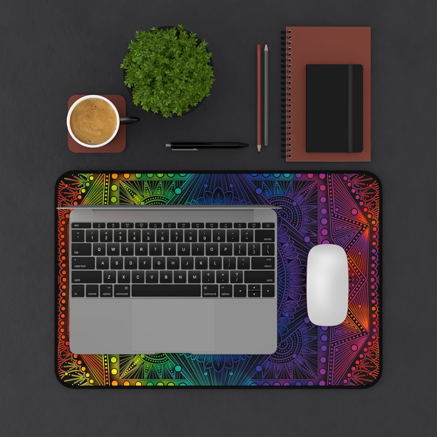 Desk Mat, Rainbow Holographic Mandala Design by Anndria, Unique Custom Work, Table Protector, Desk Pad, Office Decor, Mouse Pad