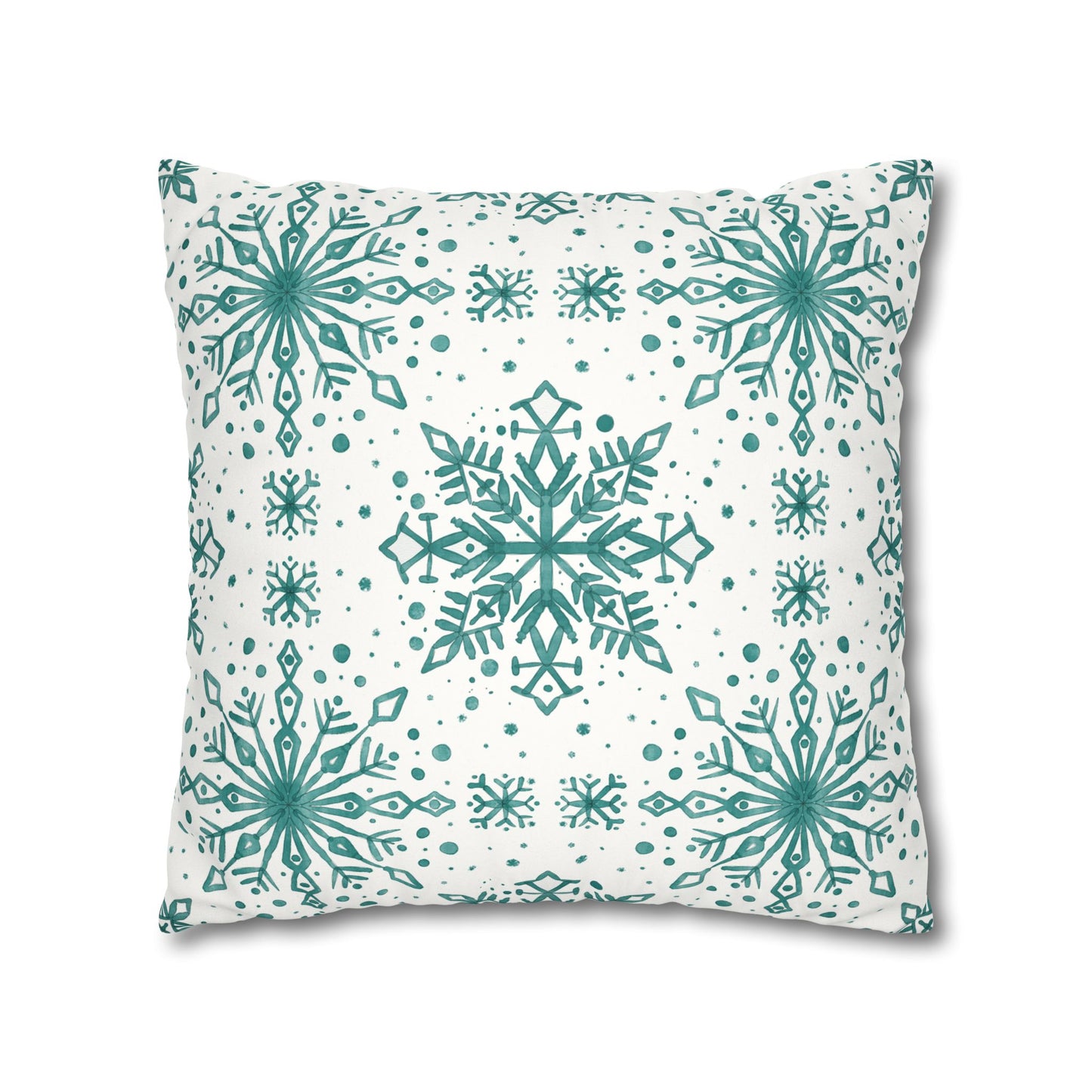Pillowcase Watercolor Snowflake Design - Teal and White