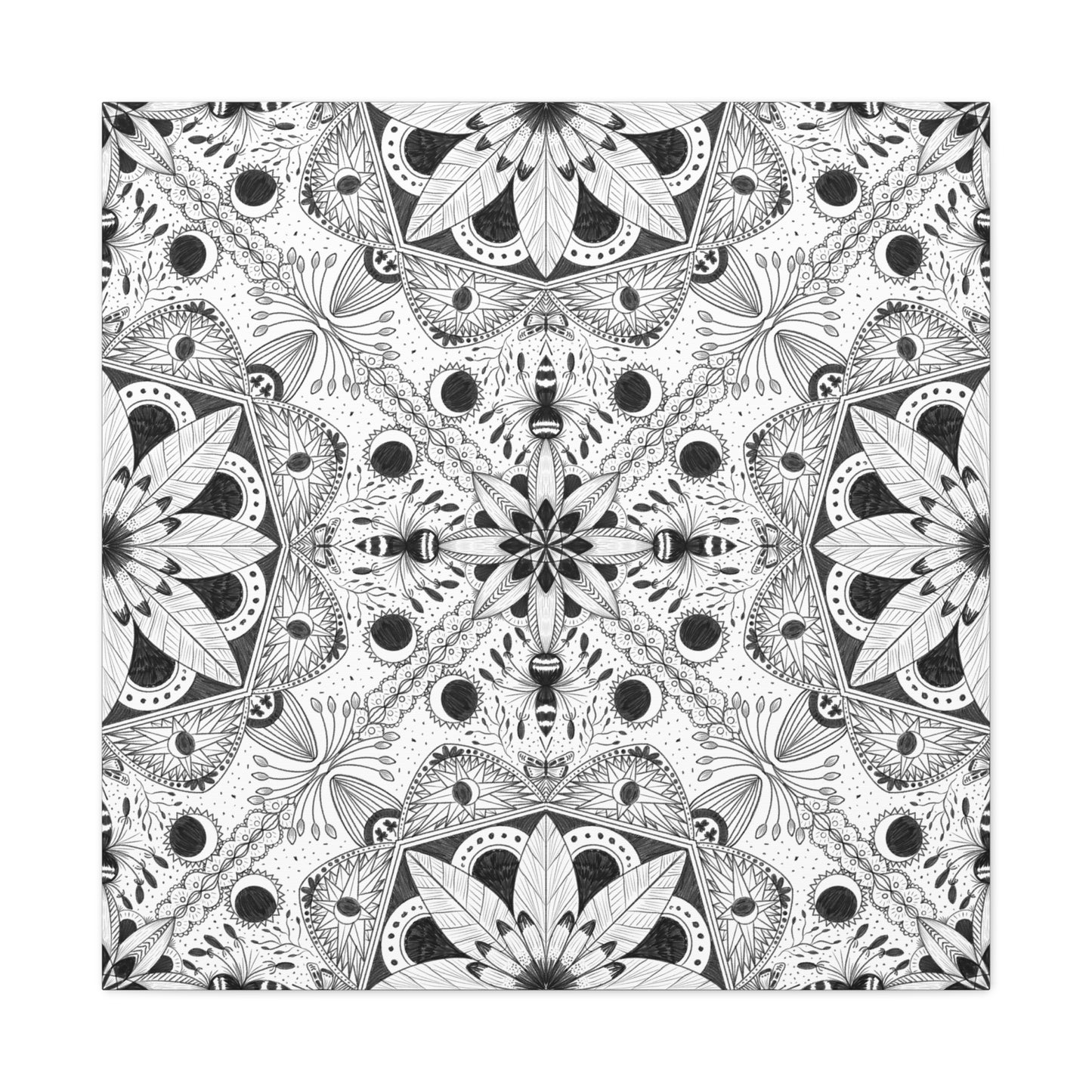 Black and White Floral Pattern Canvas Wall Art - Witchy Moth and Moons