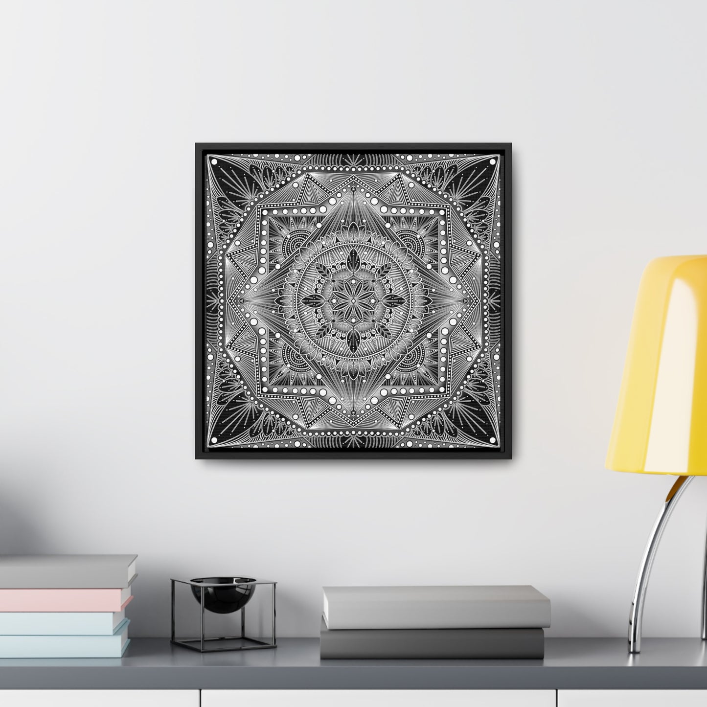 Square Frame Canvas Print, Black and White Mandala Artwork by Anndria, Gallery Wall Decor, Minimalist Home Decoration, Zen Meditation Gift,