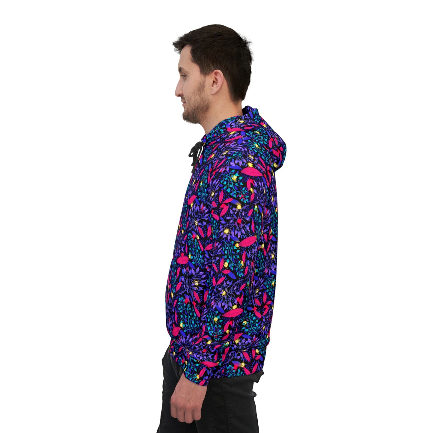 Neon Night Athletic Hoodie with Botanical Pattern by Anndria