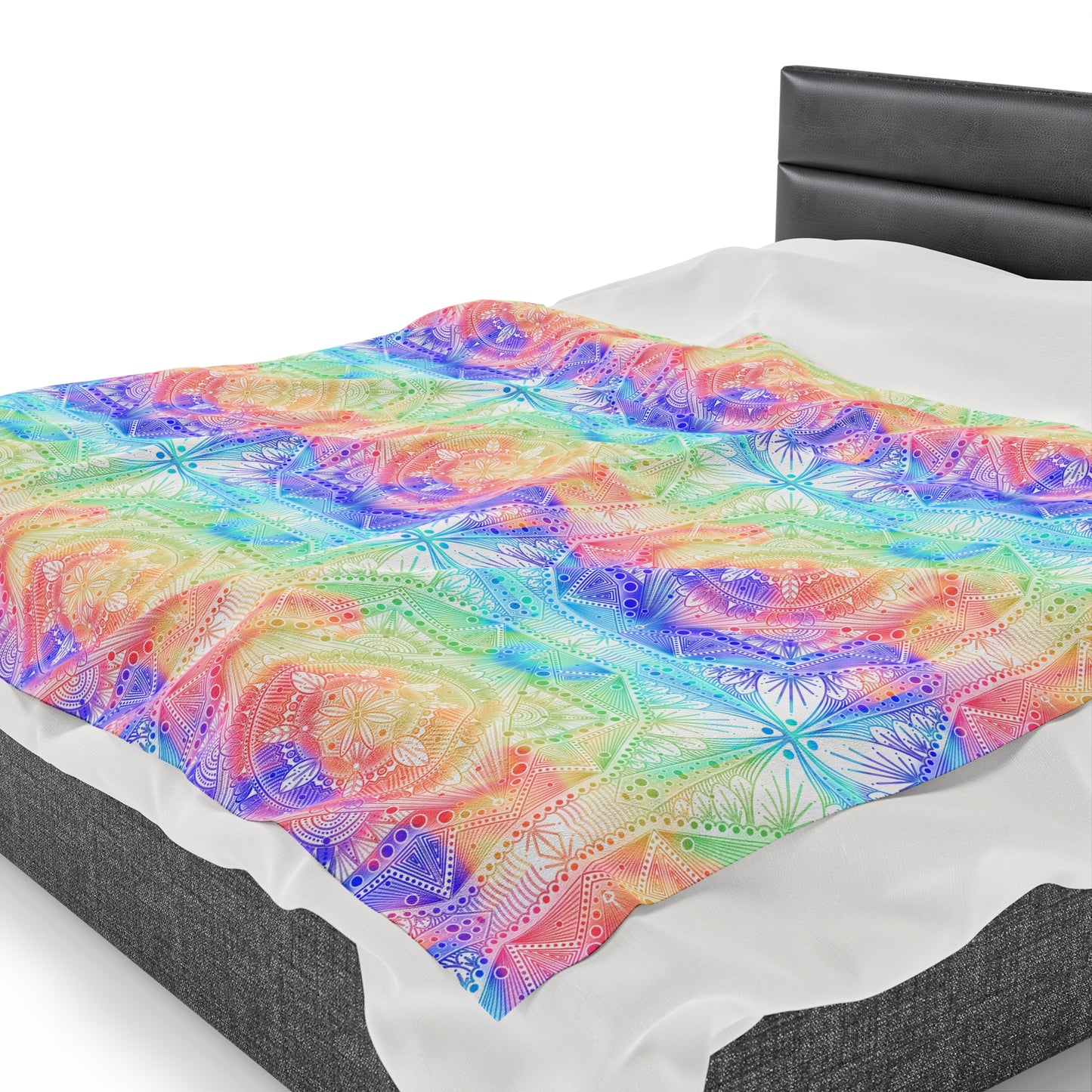 Velveteen Plush Blanket - Celestial Kaleidoscope Mandala Style Artwork by Anndria