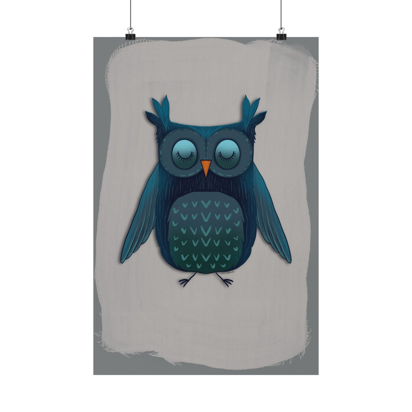Vertical Poster, Blue Owl Art Print, Matte Finish Wall Decor, Anndria Design, Bird Lover Gift, Nature Theme Decoration