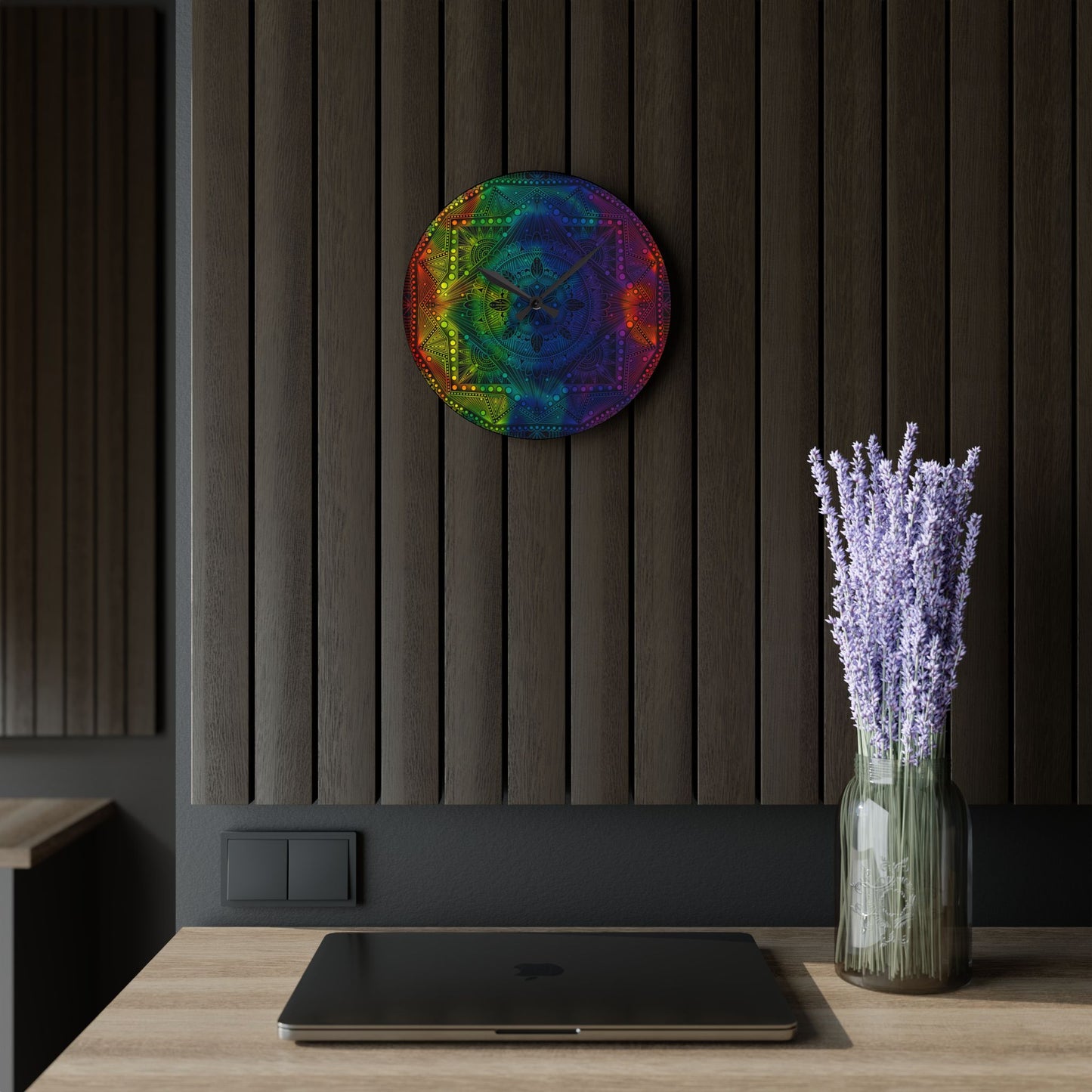 Mandala Wall Clock, Rainbow Holographic Acrylic Clock, Psychedelic Art, Colorful Home Decor, Unique Gift Idea, Anndria Design