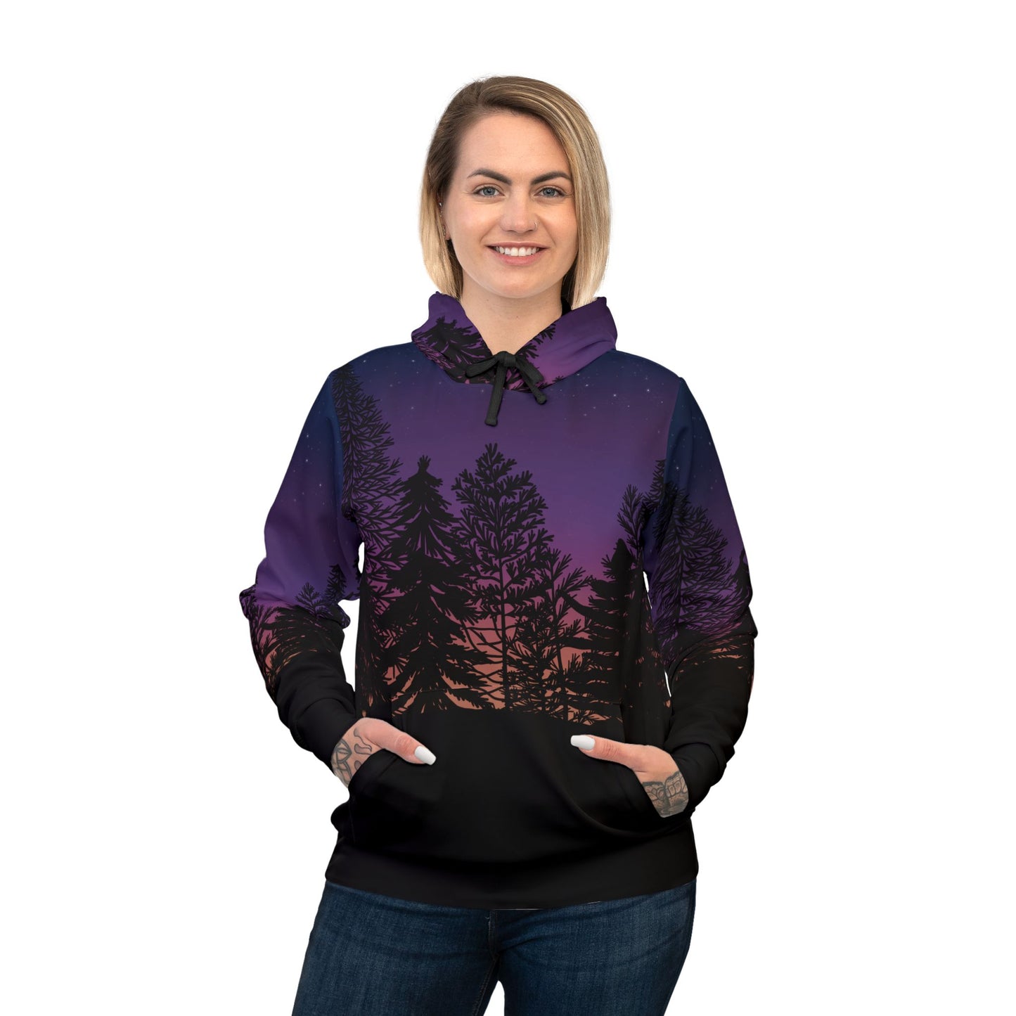 Starry Night Forest Athletic Hoodie - Outdoor Adventure Wear