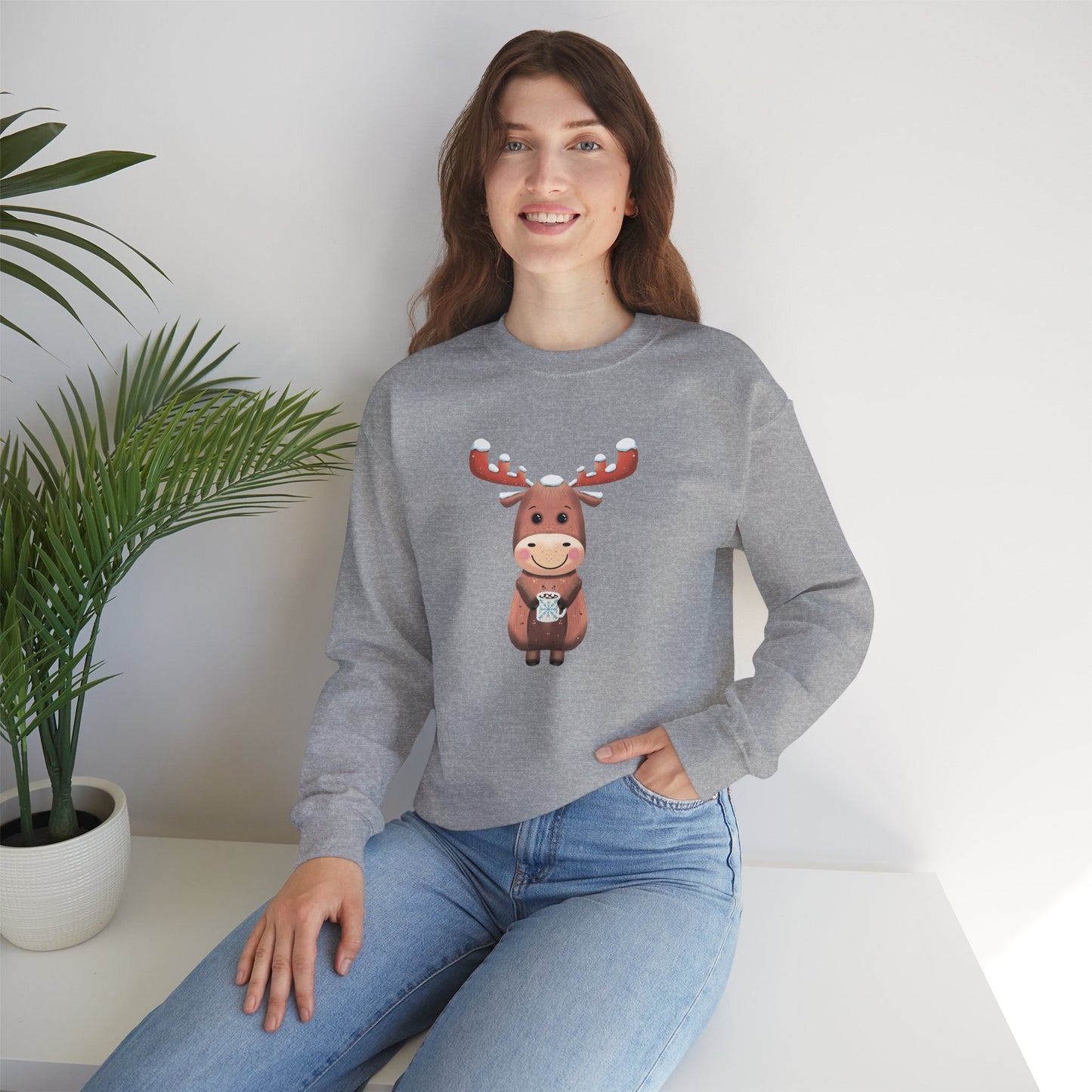 Moose Hot Chocolate Crewneck Sweatshirt by Anndria
