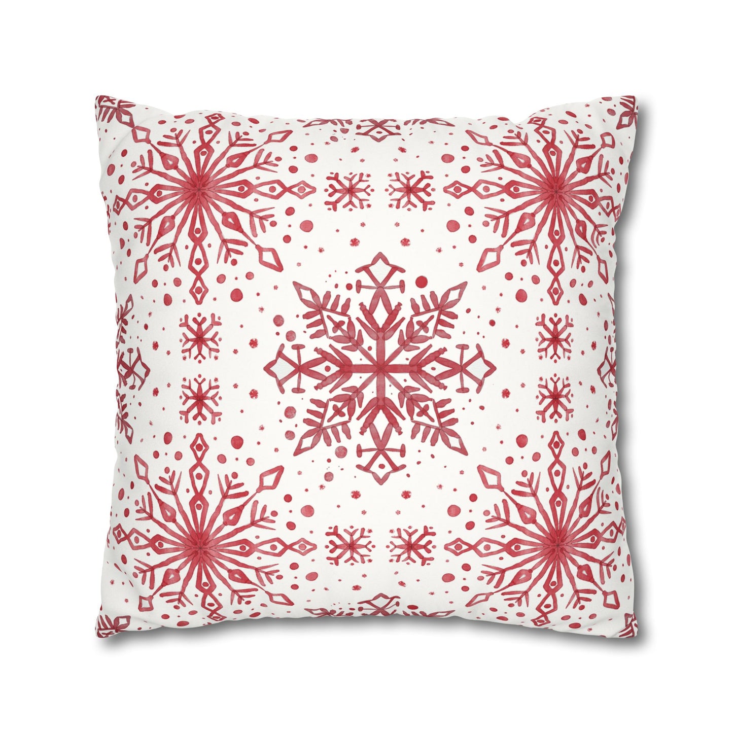 Pillowcase Watercolor Snowflake Design - Red and White