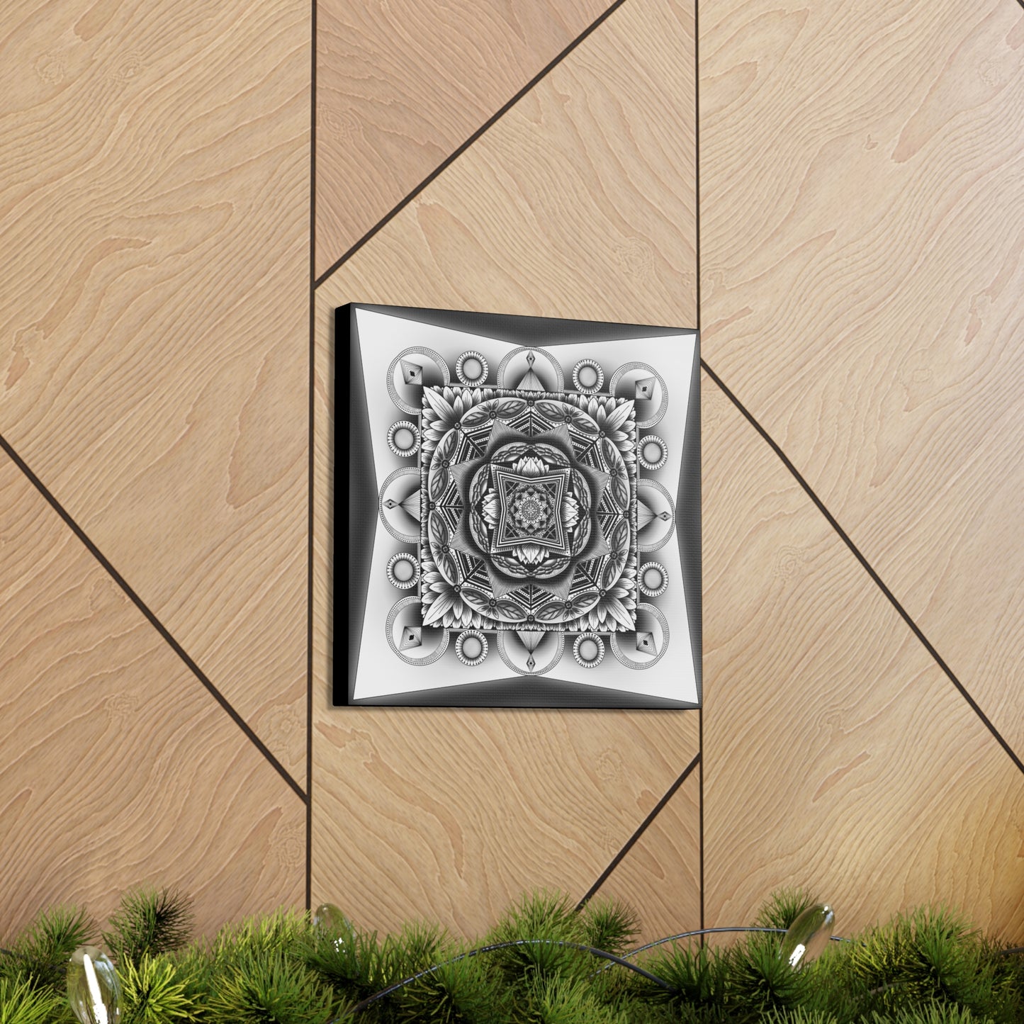 Square Canvas Print, Black and White Mandala Artwork by Anndria, Gallery Wall Decor, Minimalist Home Decoration, Zen Meditation Gift,