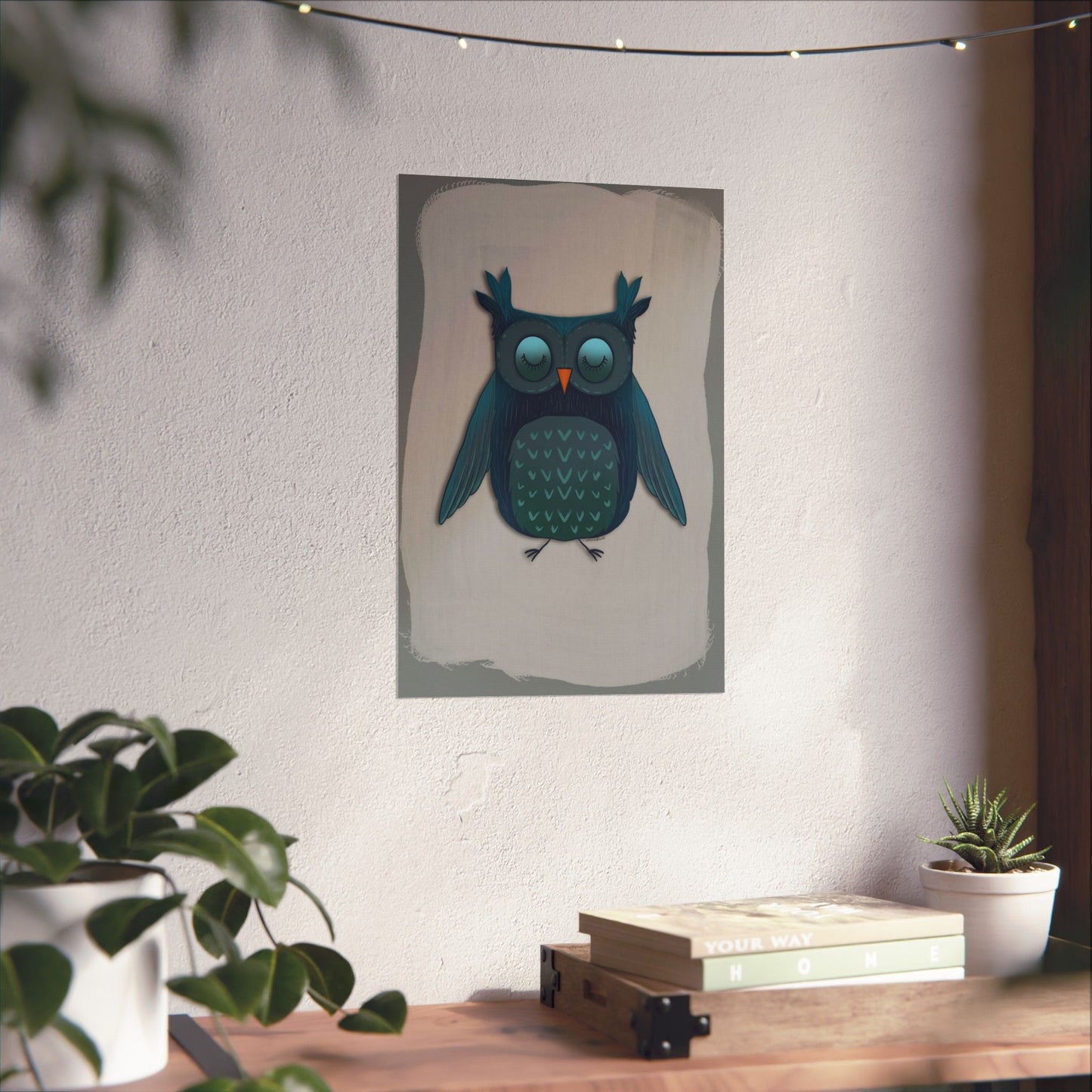 Vertical Poster, Blue Owl Art Print, Matte Finish Wall Decor, Anndria Design, Bird Lover Gift, Nature Theme Decoration