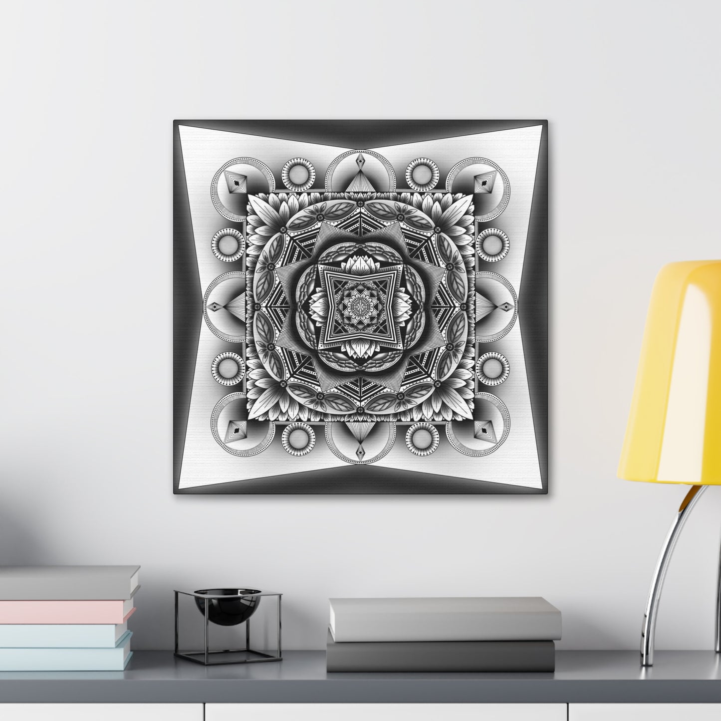 Square Canvas Print, Black and White Mandala Artwork by Anndria, Gallery Wall Decor, Minimalist Home Decoration, Zen Meditation Gift,