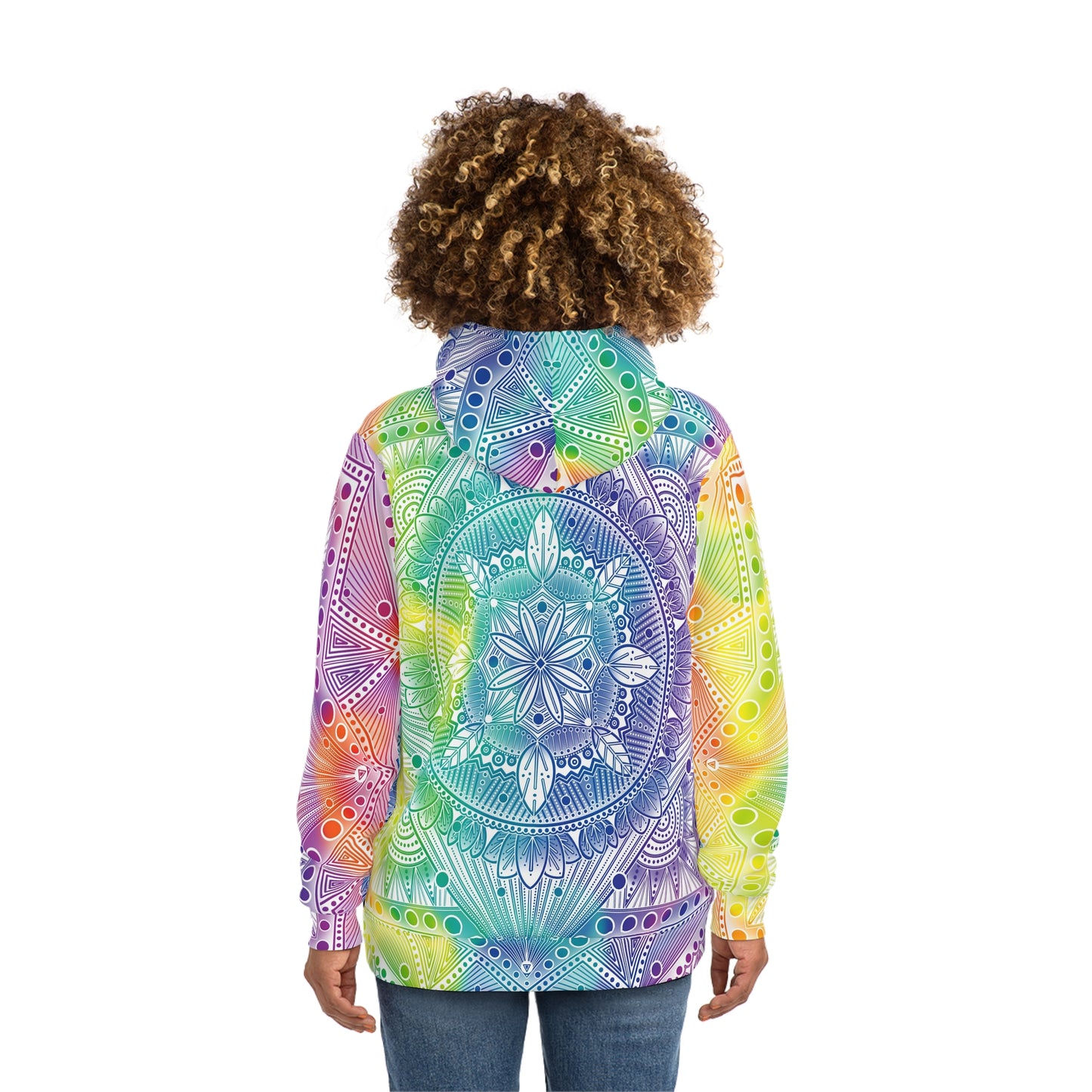 Mandala Hoodie, Holographic Rainbow Psychedelic Artwork by Anndria, Festival Fashion, Colorful Sweatshirt, Boho Clothing, Trippy Hooded Top,