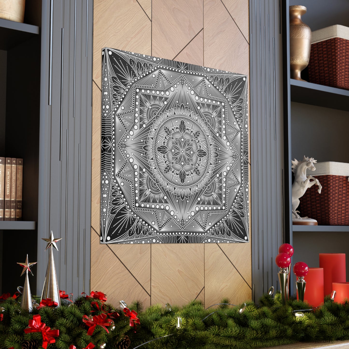 Square Canvas Print, Black and White Mandala Artwork by Anndria, Gallery Wall Decor, Minimalist Home Decoration, Zen Meditation Gift,
