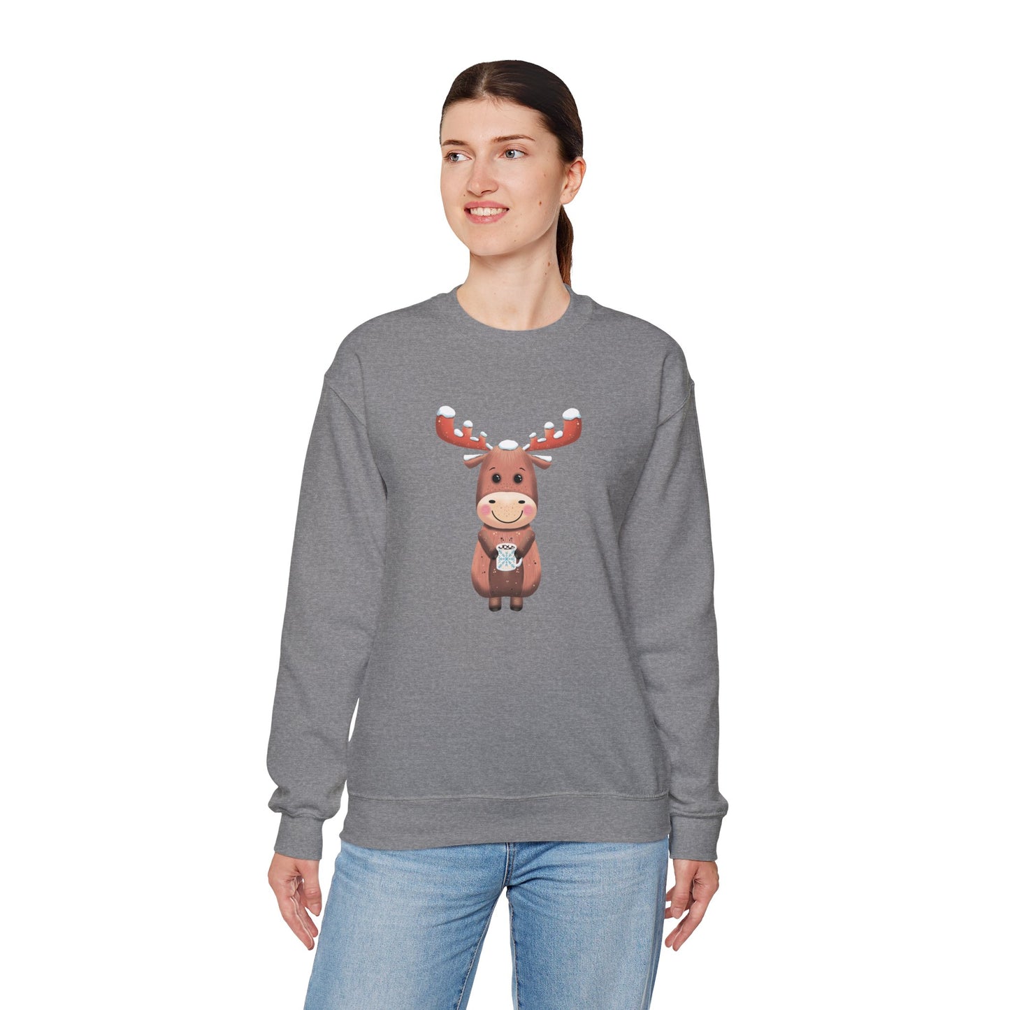 Moose Hot Chocolate Crewneck Sweatshirt by Anndria