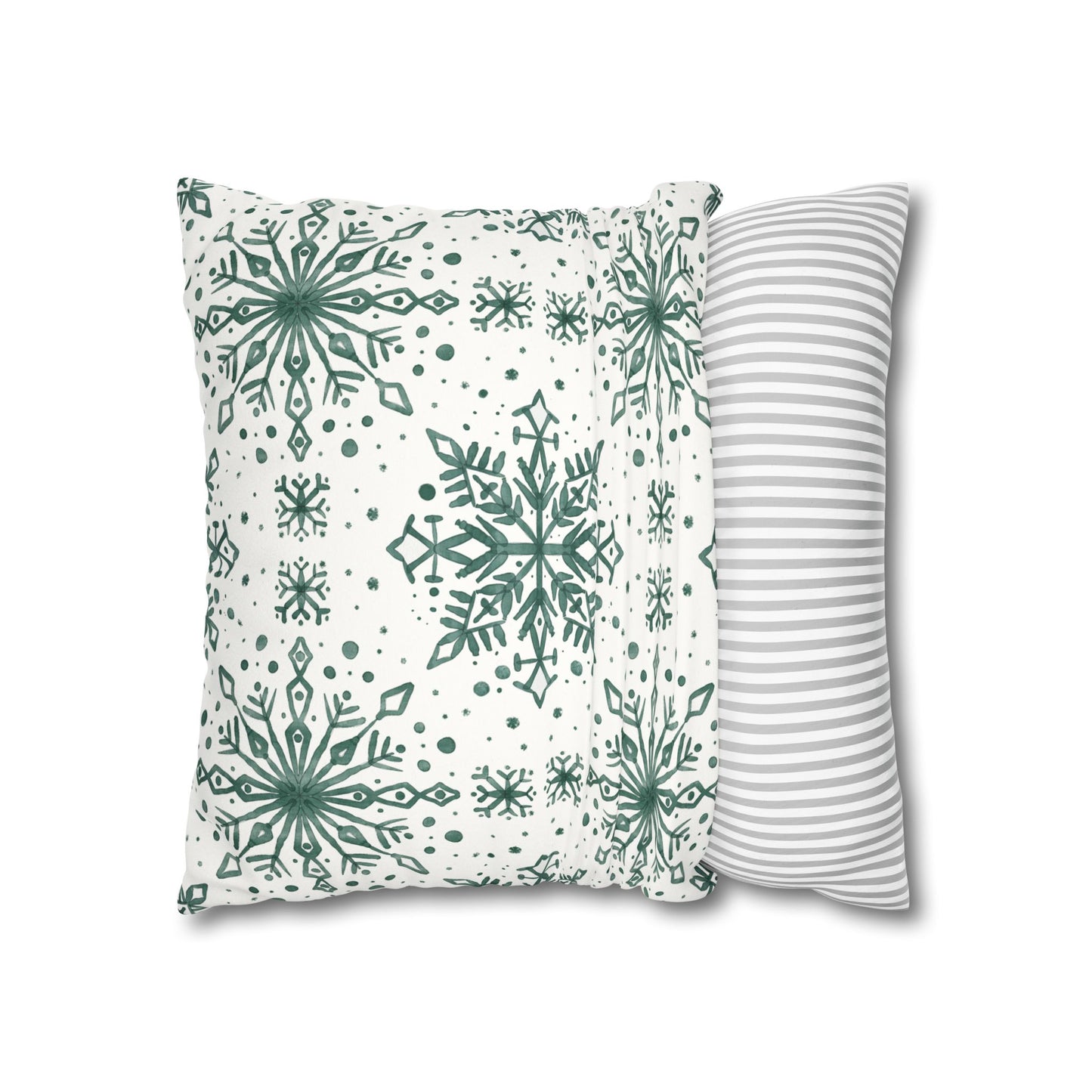 Pillowcase Watercolor Snowflake Design - Green and White