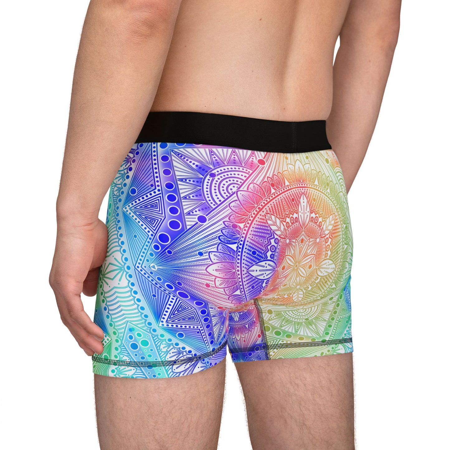 Mens Boxers, Rainbow Mandala Holographic Artwork, Underwear, Gift for Him, Unique Design, Lounge Wear