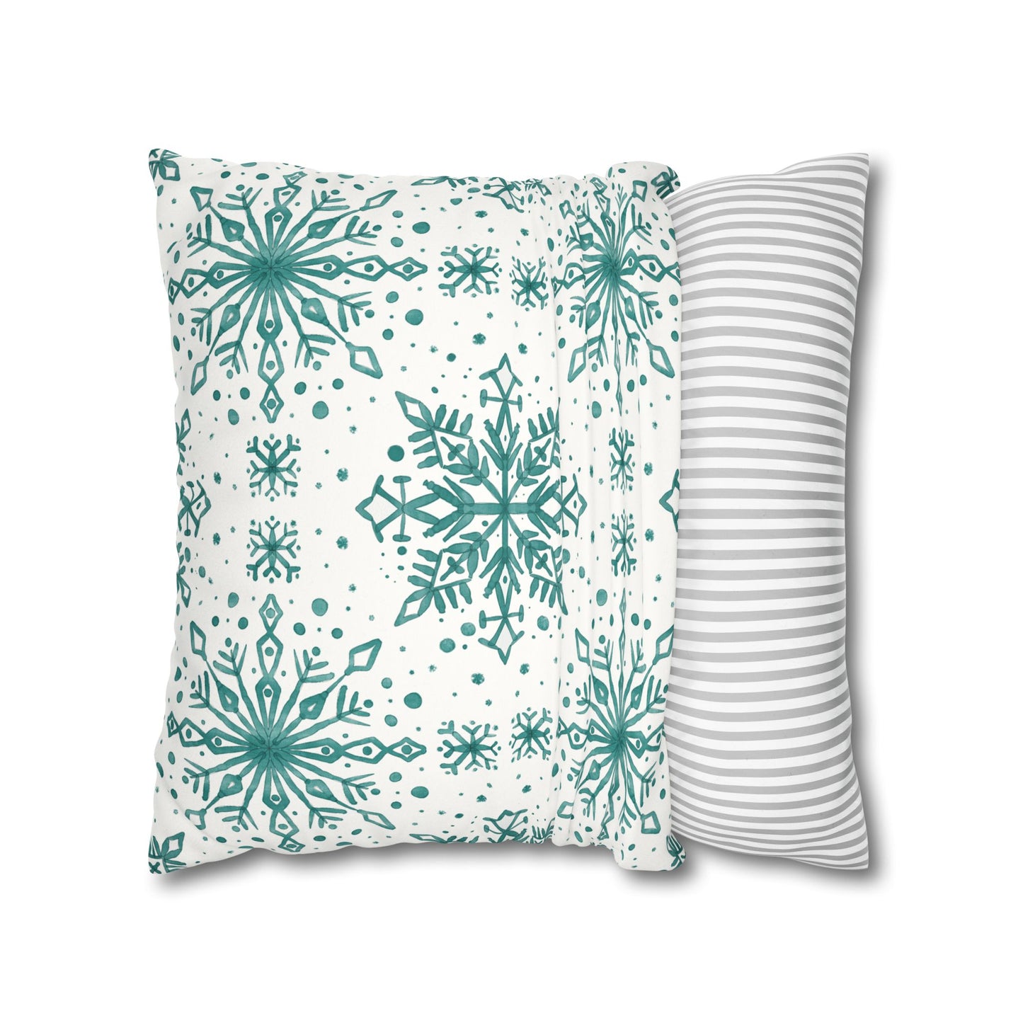 Pillowcase Watercolor Snowflake Design - Teal and White