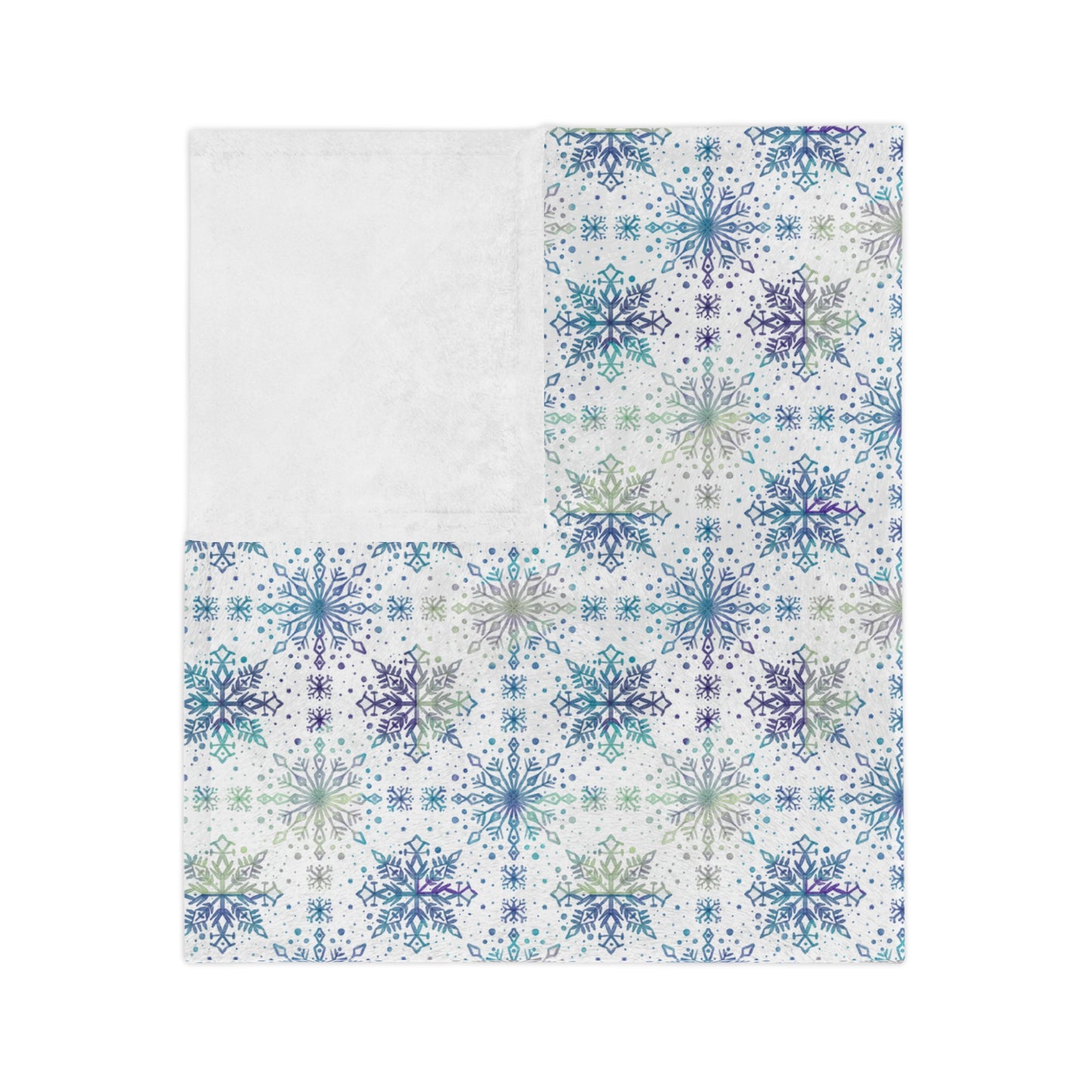 Velveteen Microfiber Blanket - Watercolor Snowflake Design by Anndria - Frosty teal, purple and green