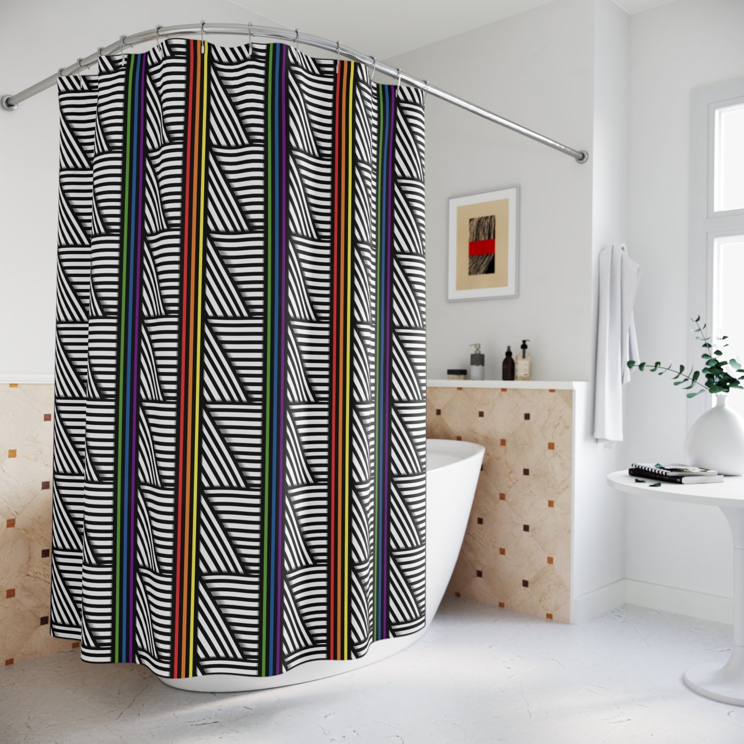 Modern Geometric Shower Curtain - Colorful Striped Pride Pattern