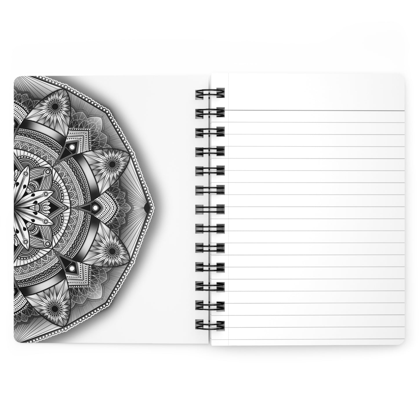 Mandala Spiral Bound Journal, Black and White Notebook, Mandala Pattern Sketchbook, Artistic Journal, Boho Diary, Zen Planner