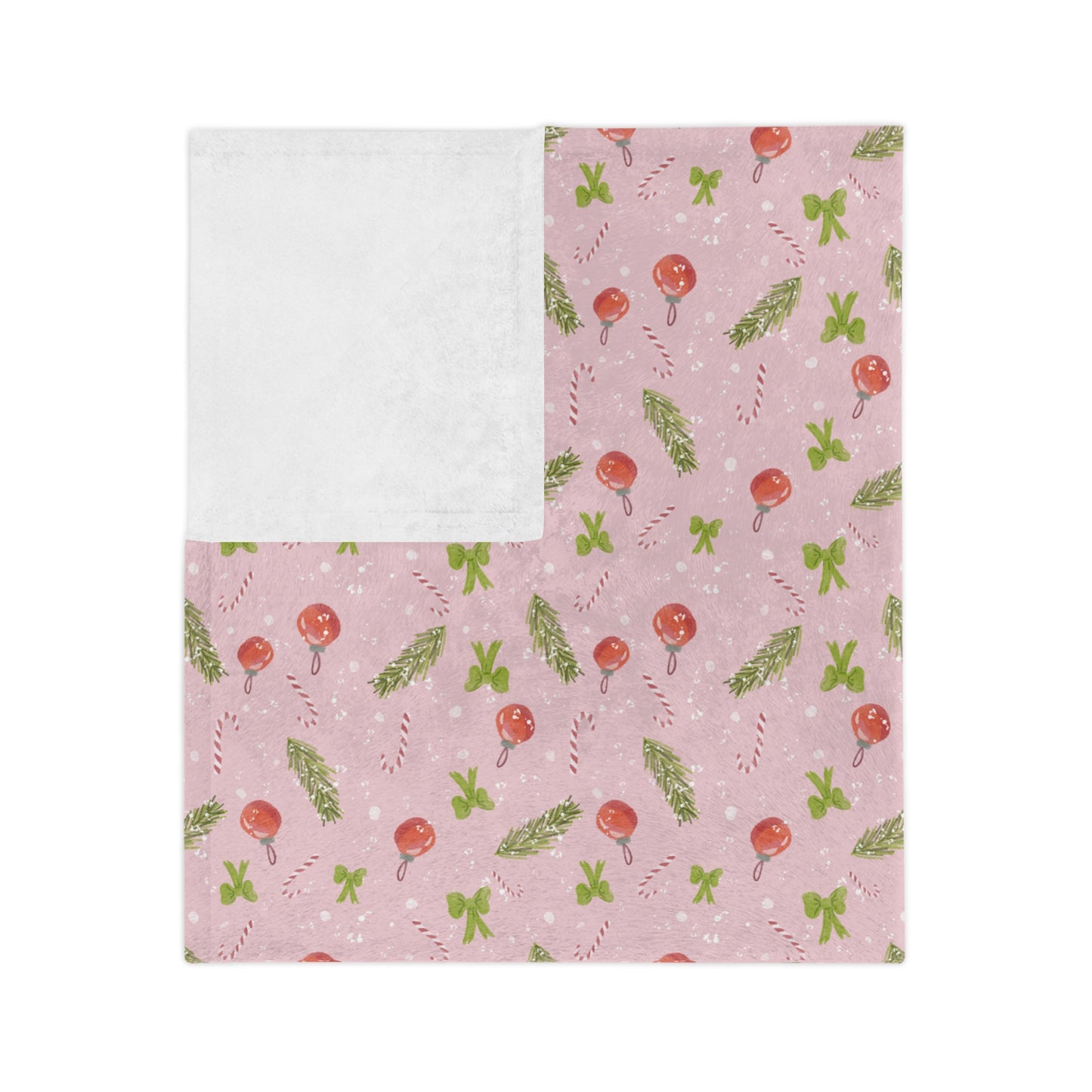 Velveteen Microfiber Blanket - Christmas Trim Pattern Watercolor Design - Pink