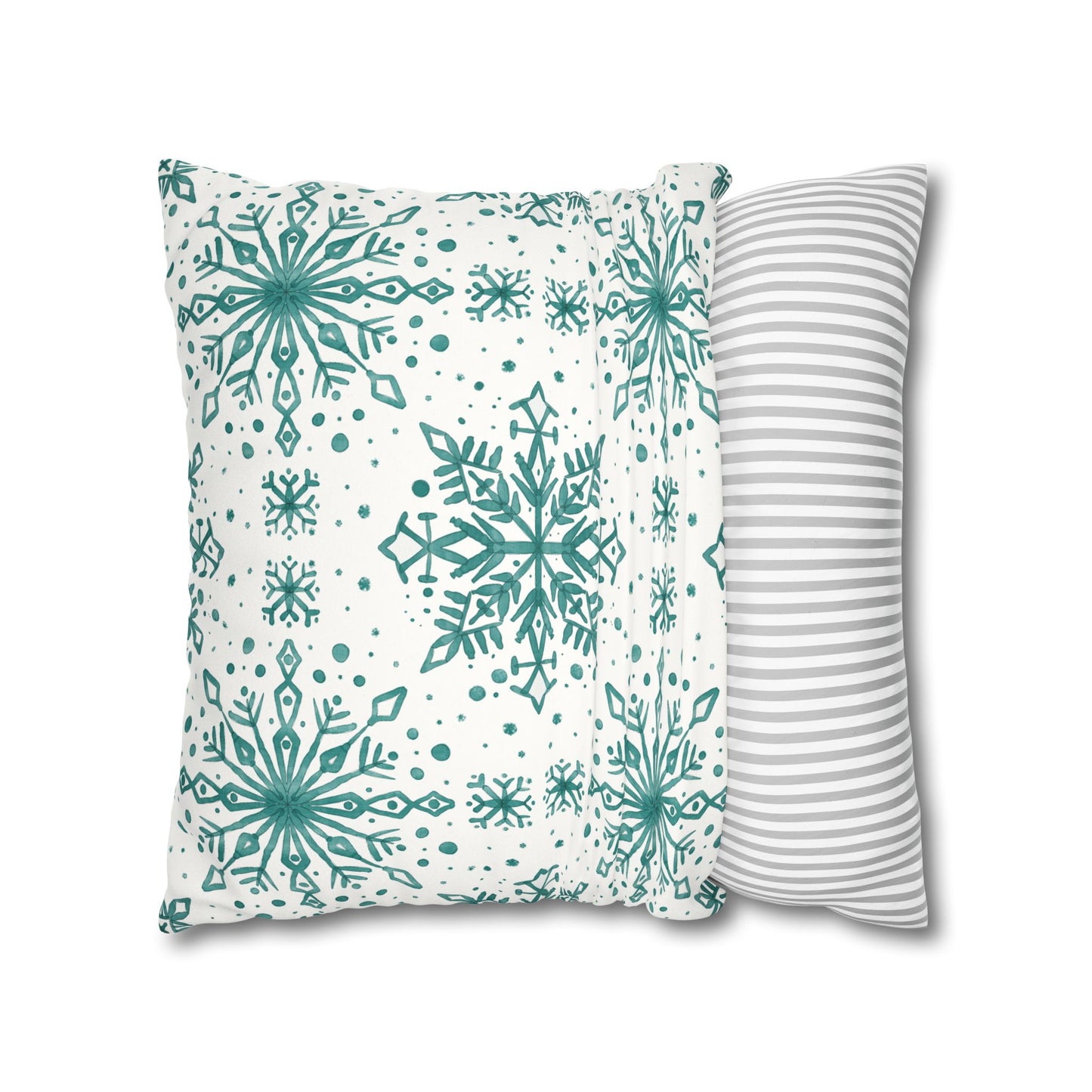 Pillowcase Watercolor Snowflake Design - Teal and White