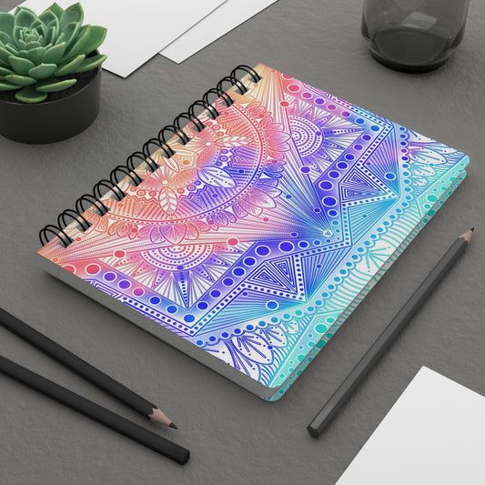 Spiral Bound Journal, Celestial Kaleidoscope Mandala Design, Artwork by Anndria, Notebook, Sketchbook, Diary, Writing Journal,