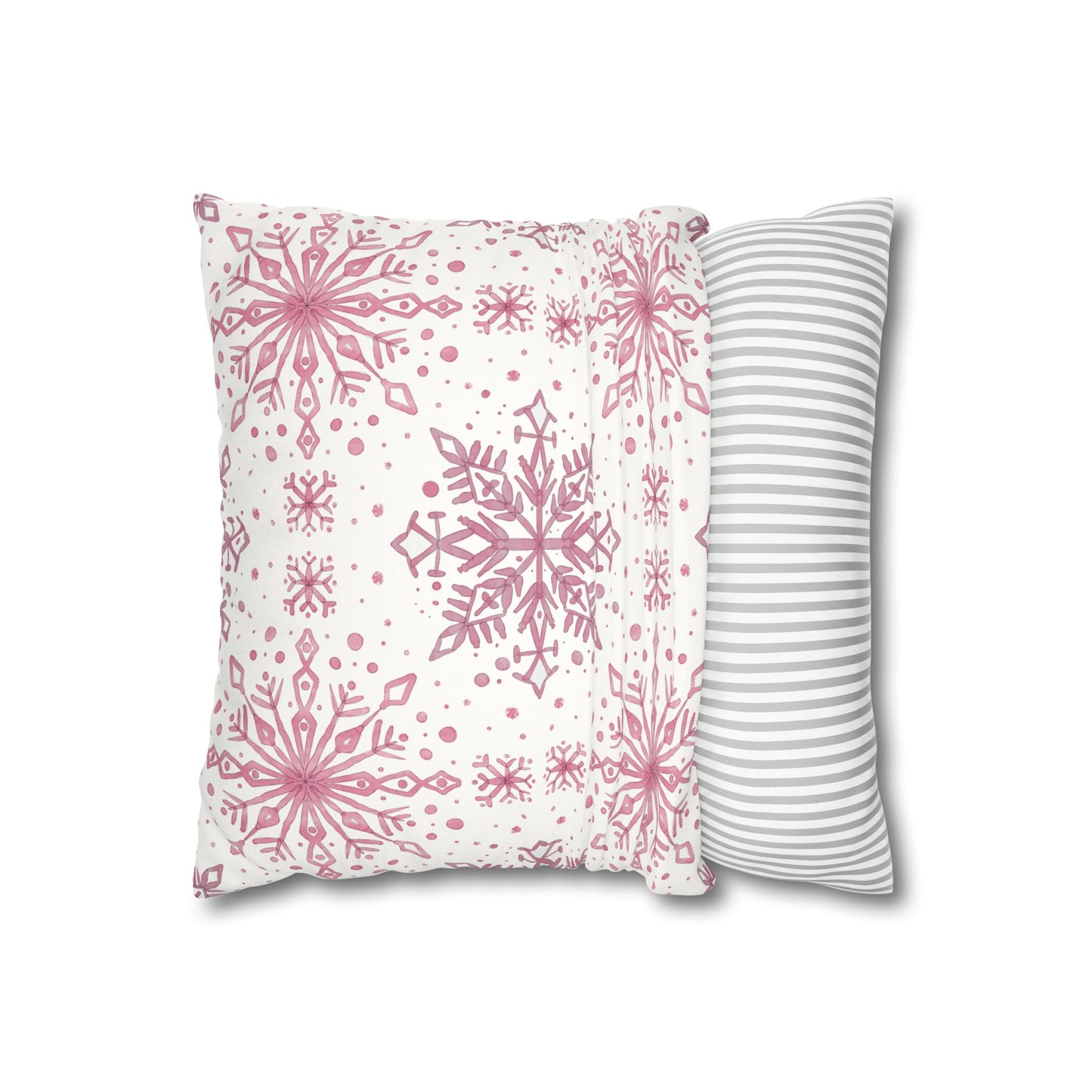 Pillowcase Watercolor Snowflake Design - Pink and White