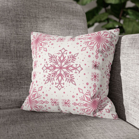 Pillowcase Watercolor Snowflake Design - Pink and White