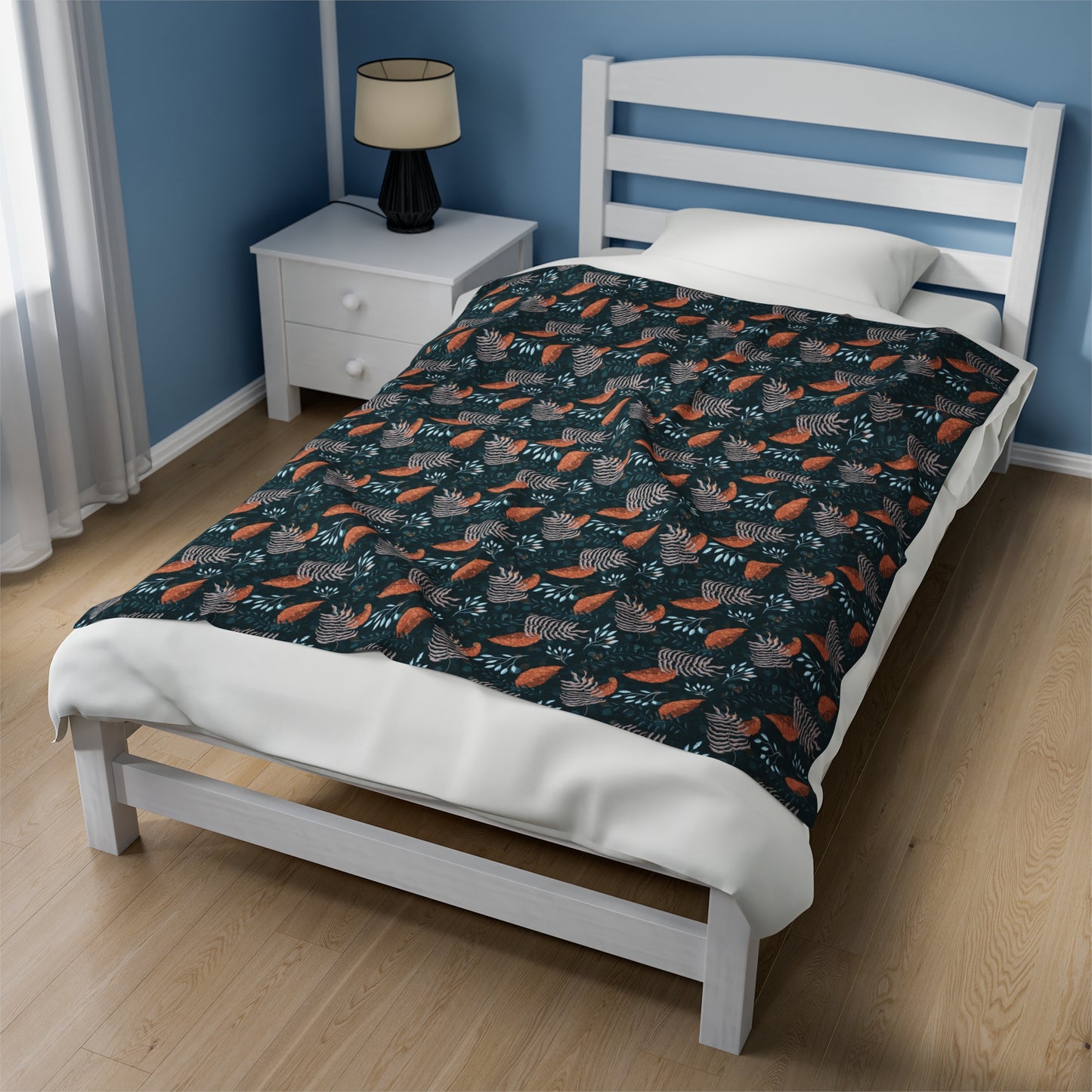 Plush Blanket - Earthy Teal, Orange and Taupe Botanical Pattern by Anndria