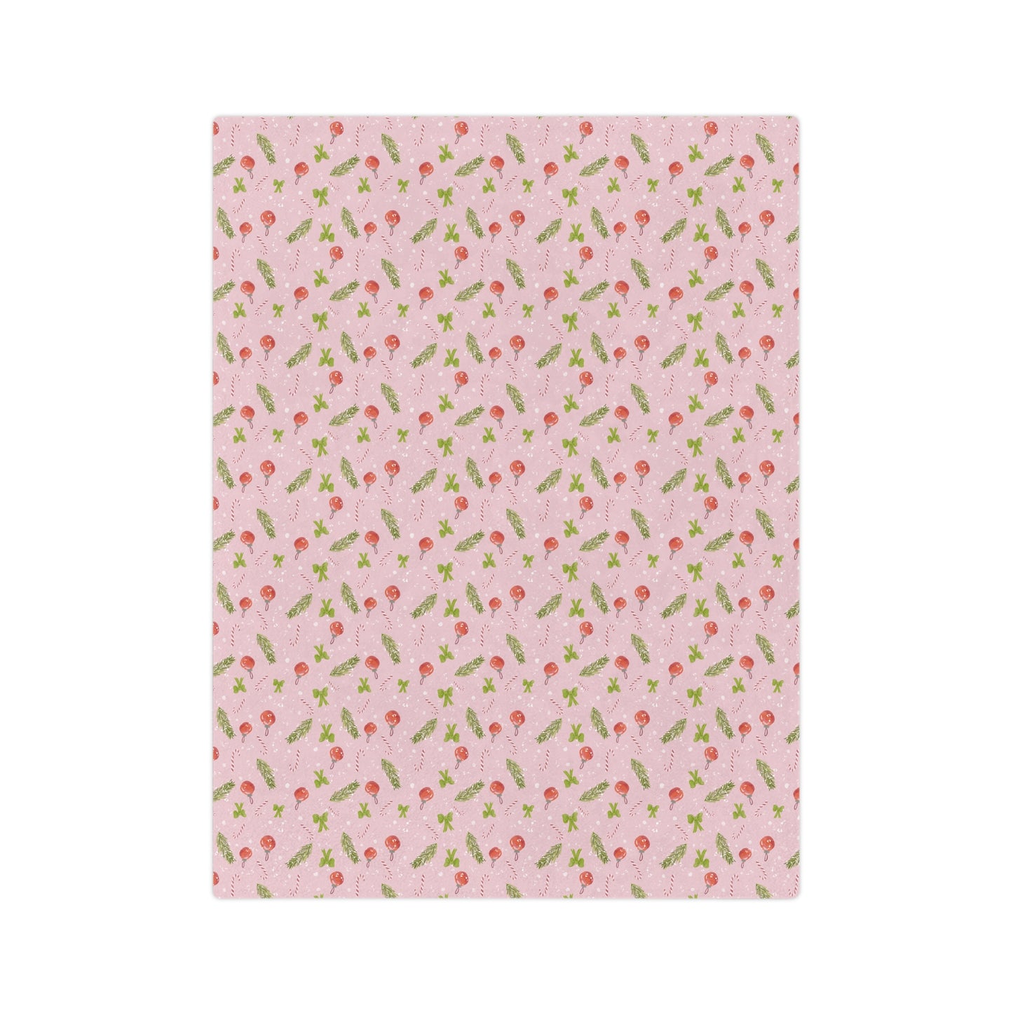 Velveteen Microfiber Blanket - Christmas Trim Pattern Watercolor Design - Pink