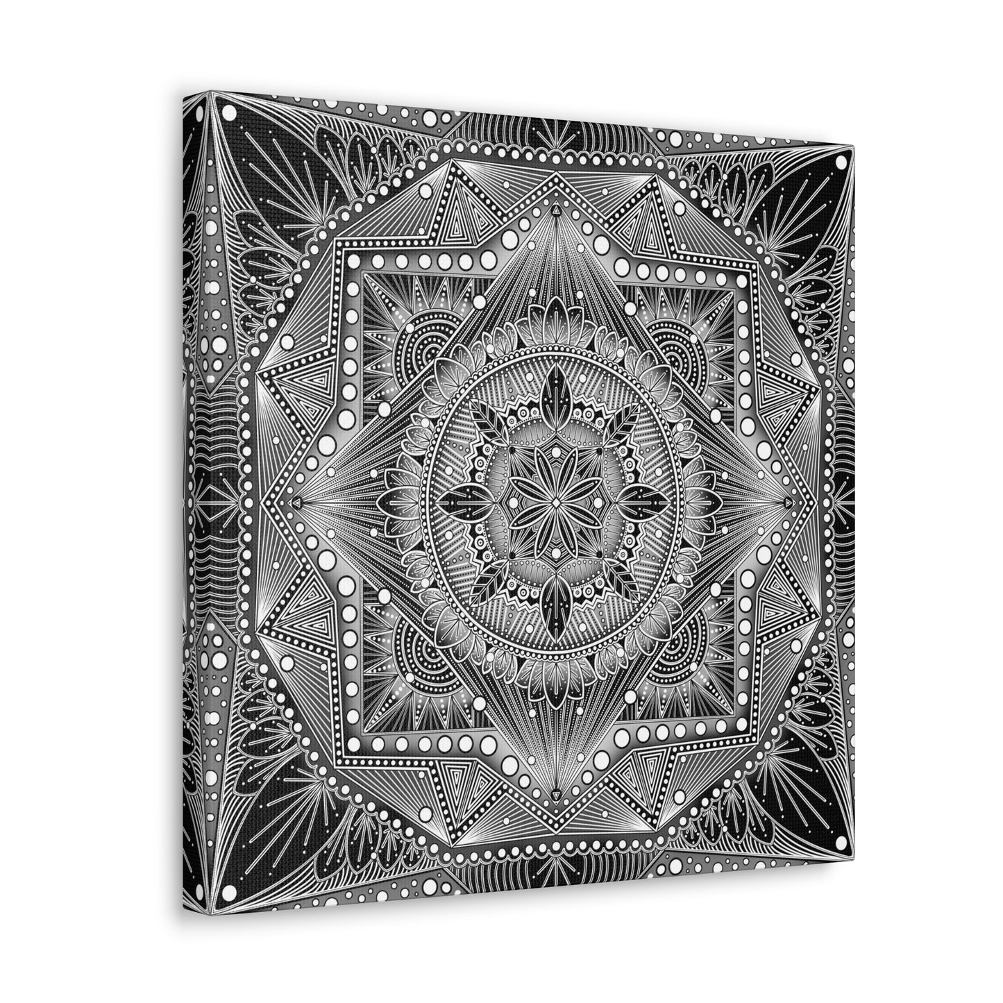 Square Canvas Print, Black and White Mandala Artwork by Anndria, Gallery Wall Decor, Minimalist Home Decoration, Zen Meditation Gift,