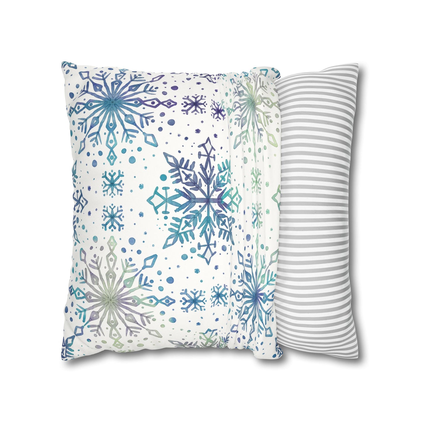 Pillowcase Watercolor Snowflake Design - Frosty teal, purple and green