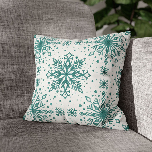 Pillowcase Watercolor Snowflake Design - Teal and White