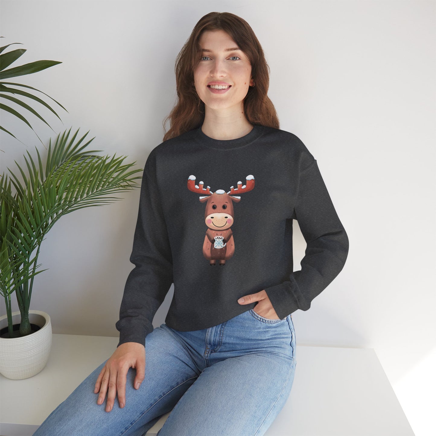 Moose Hot Chocolate Crewneck Sweatshirt by Anndria