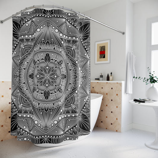 Shower Curtains - Monochrome, black-and-white Mandala Design by Anndria, Bathroom Decor, Waterproof Curtain, Bath Accessory, Boho Home